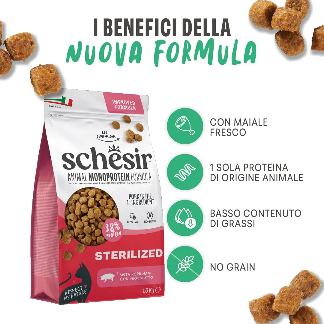 Schesir Animal Monoprotein Sterilized Prosciutto, Alimento Secco per Gatti Adulti Sterilizzati, 10 kg - immagine 3