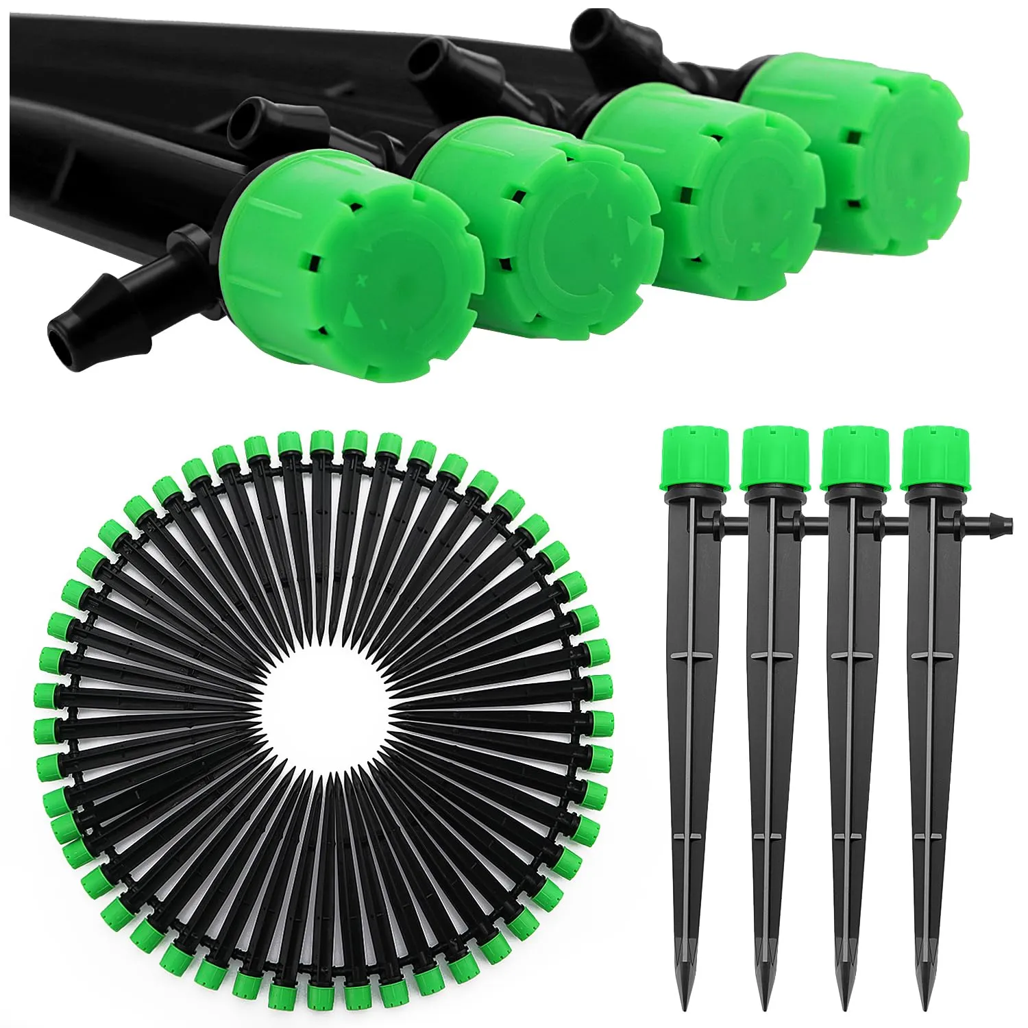 VooGenzek Gocciolatori per Irrigazione Regolabili a 360 Gradi con 8 Fori, Connettore e Staffa per Tubo 4/7 mm, 50 Pezzi, Verde - immagine 1