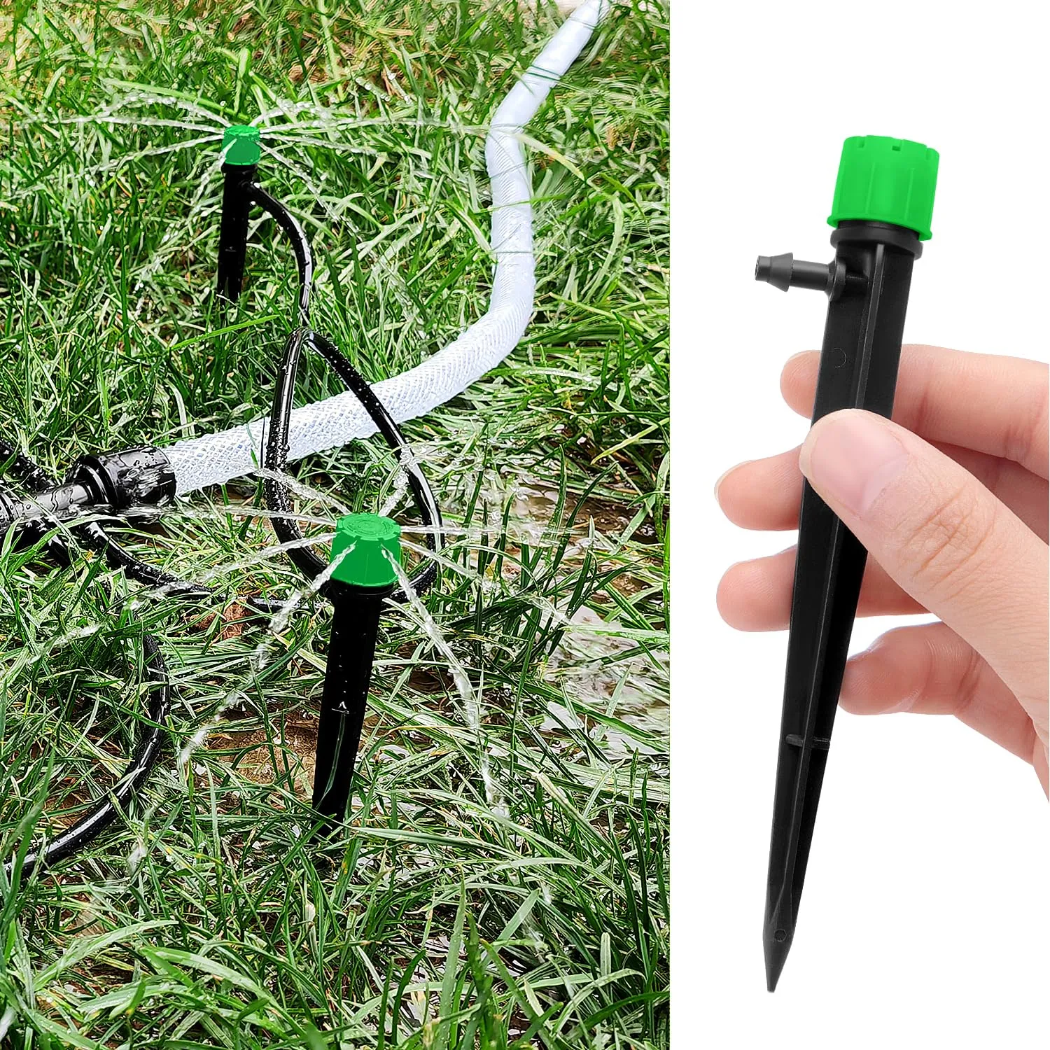 VooGenzek Gocciolatori per Irrigazione Regolabili a 360 Gradi con 8 Fori, Connettore e Staffa per Tubo 4/7 mm, 50 Pezzi, Verde - immagine 5