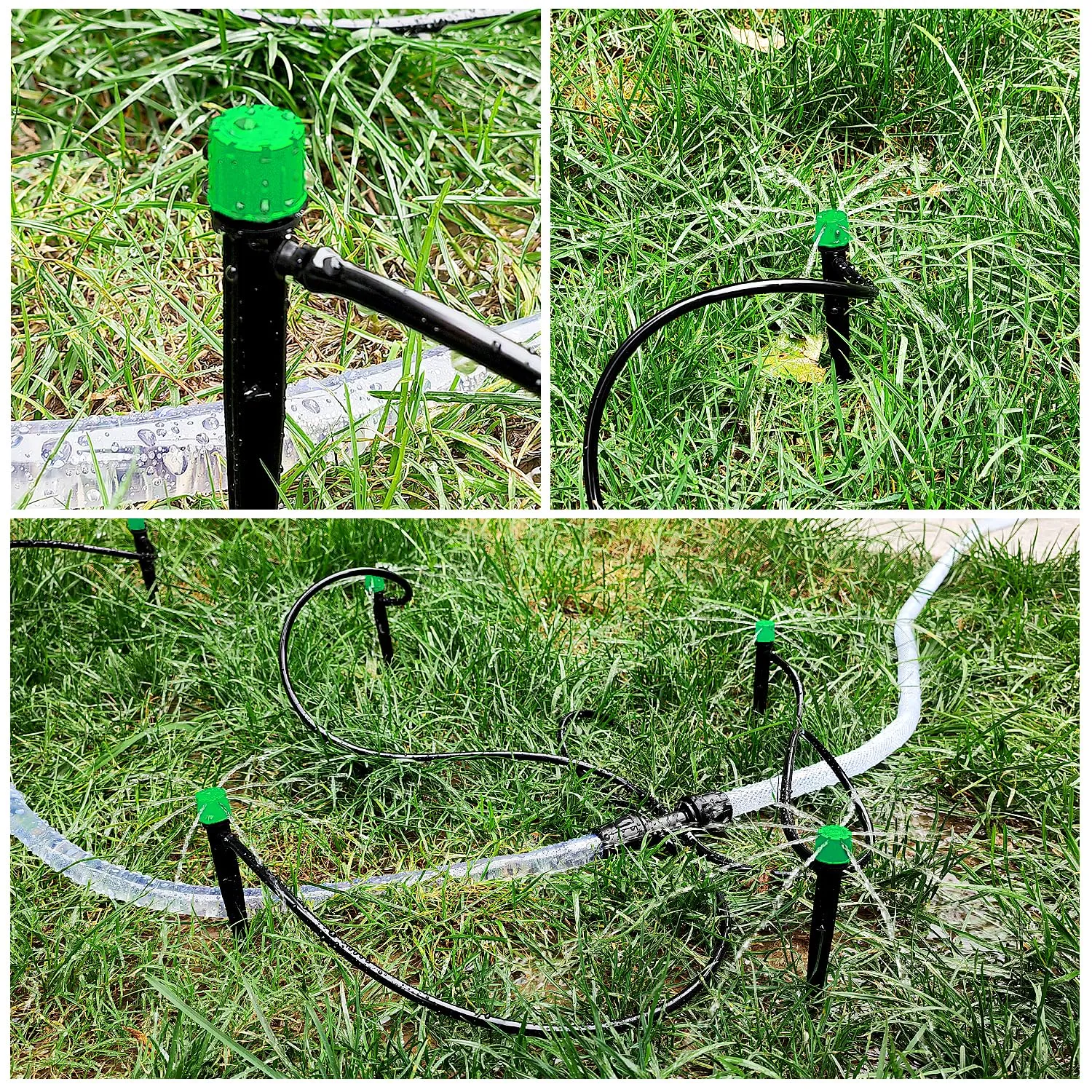 VooGenzek Gocciolatori per Irrigazione Regolabili a 360 Gradi con 8 Fori, Connettore e Staffa per Tubo 4/7 mm, 50 Pezzi, Verde - immagine 6