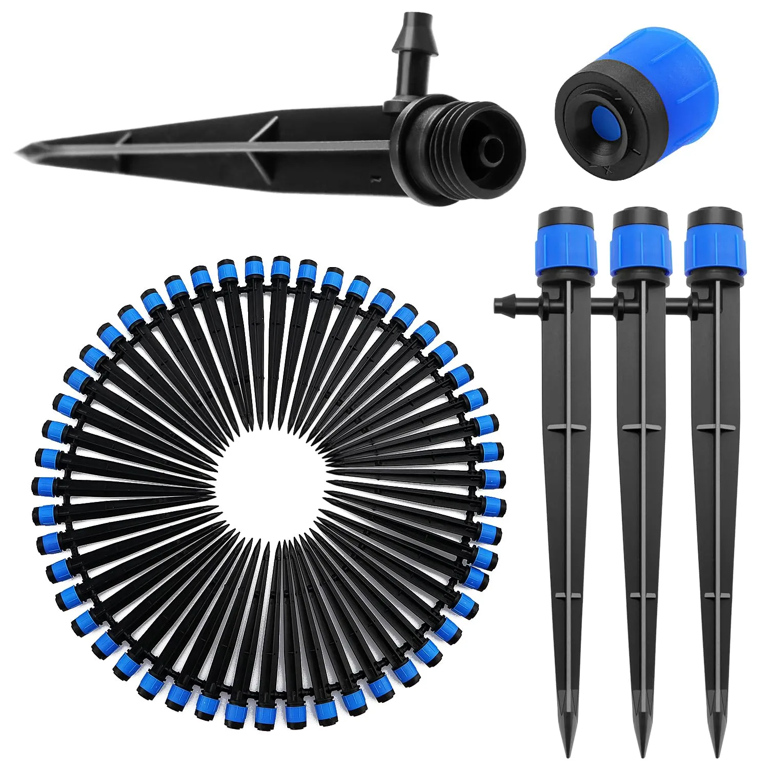 VooGenzek Gocciolatori per Irrigazione Regolabili a 360 Gradi con Connettore e Staffa per Tubo 4/7 mm, 50 Pezzi, Blu - immagine 1