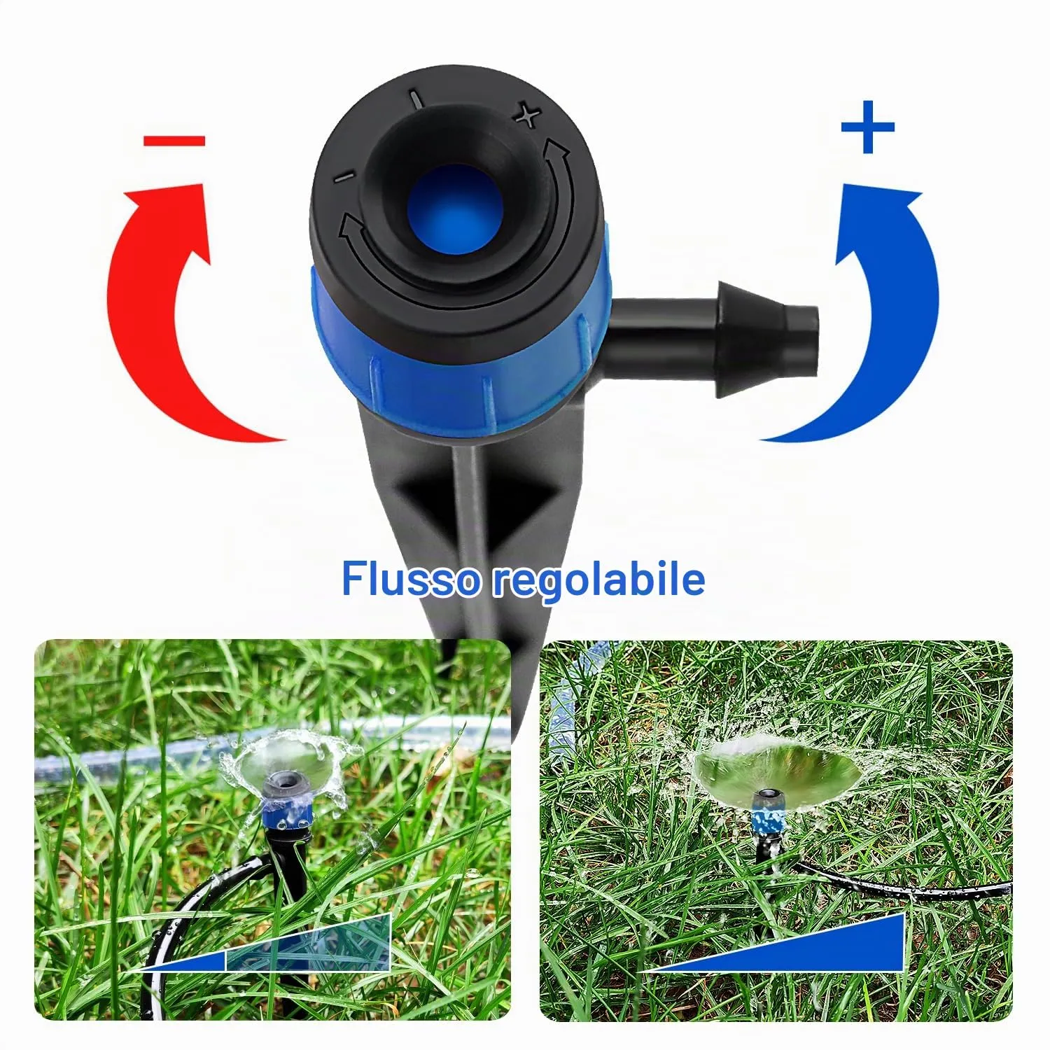 VooGenzek Gocciolatori per Irrigazione Regolabili a 360 Gradi con Connettore e Staffa per Tubo 4/7 mm, 50 Pezzi, Blu - immagine 3