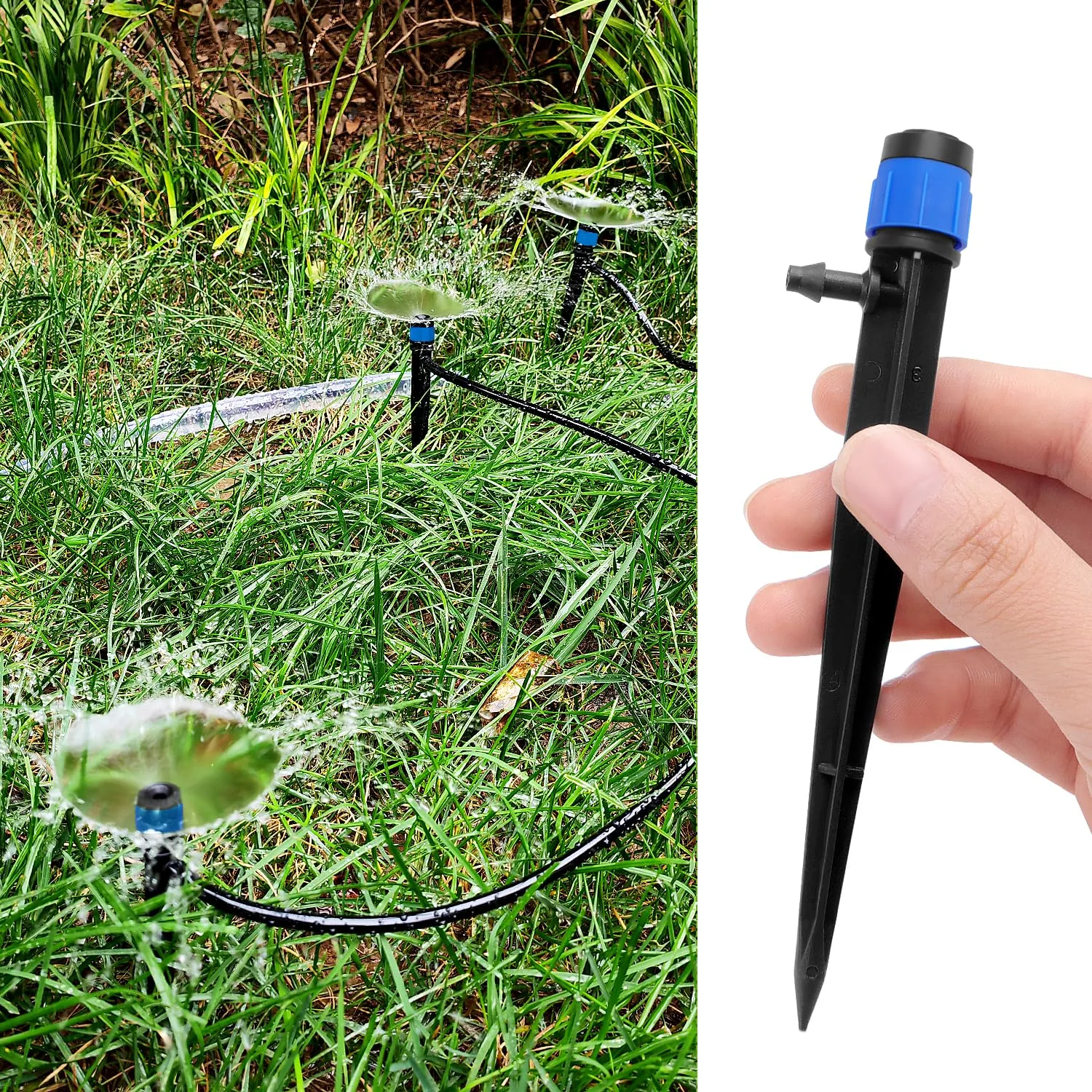 VooGenzek Gocciolatori per Irrigazione Regolabili a 360 Gradi con Connettore e Staffa per Tubo 4/7 mm, 50 Pezzi, Blu - immagine 5