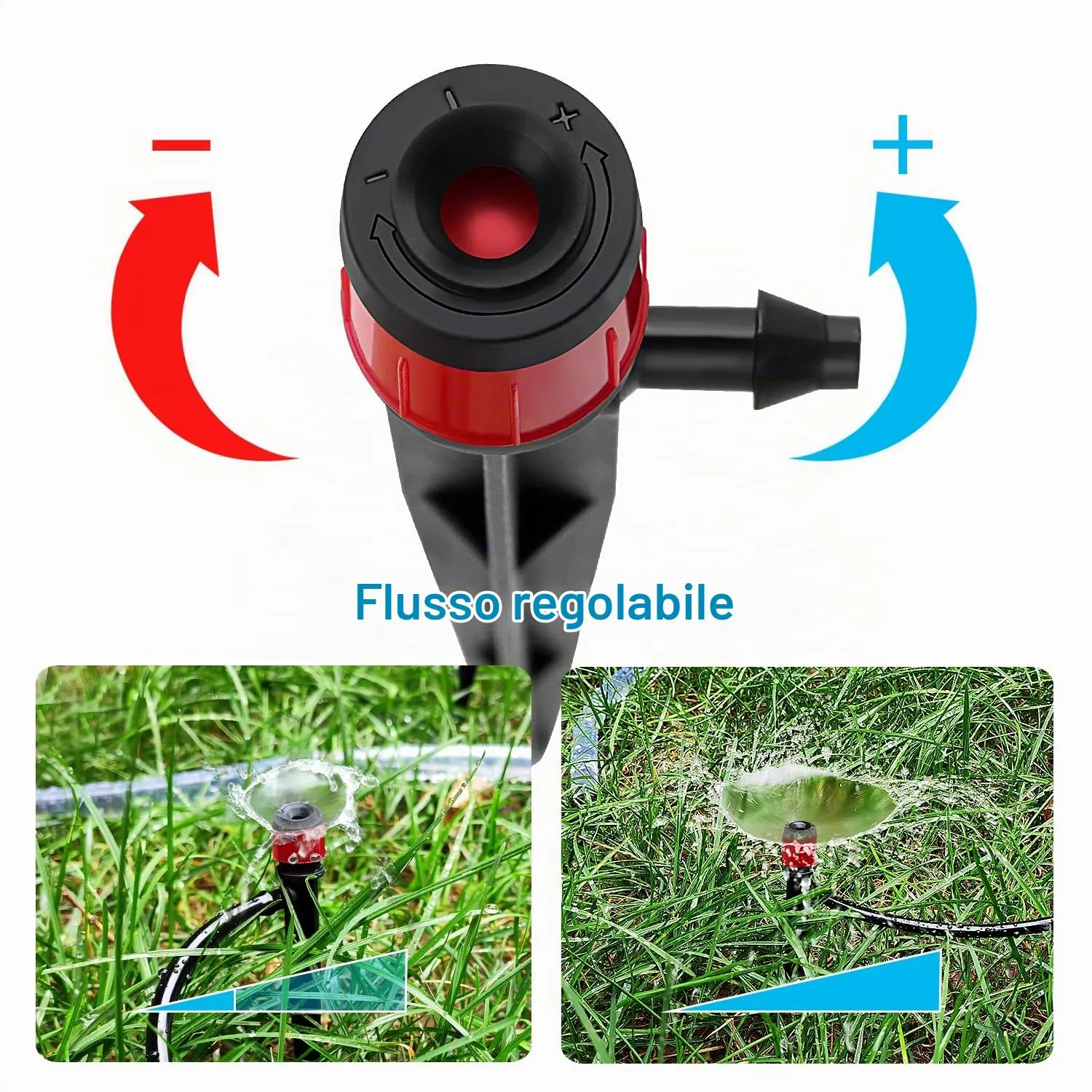 VooGenzek Gocciolatori di Irrigazione Regolabili 360 Gradi con Connettore e Staffa per Tubo 4/7 mm, 50 Pezzi, Rosso - immagine 3