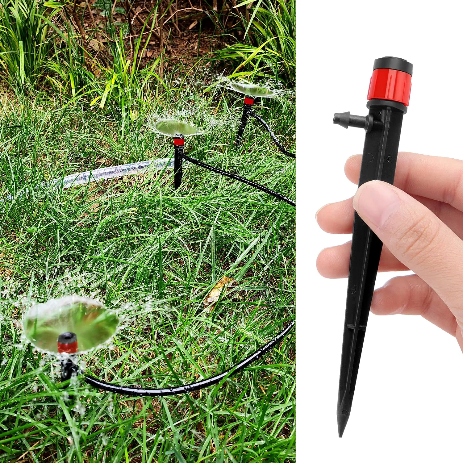 VooGenzek Gocciolatori di Irrigazione Regolabili 360 Gradi con Connettore e Staffa per Tubo 4/7 mm, 50 Pezzi, Rosso - immagine 5