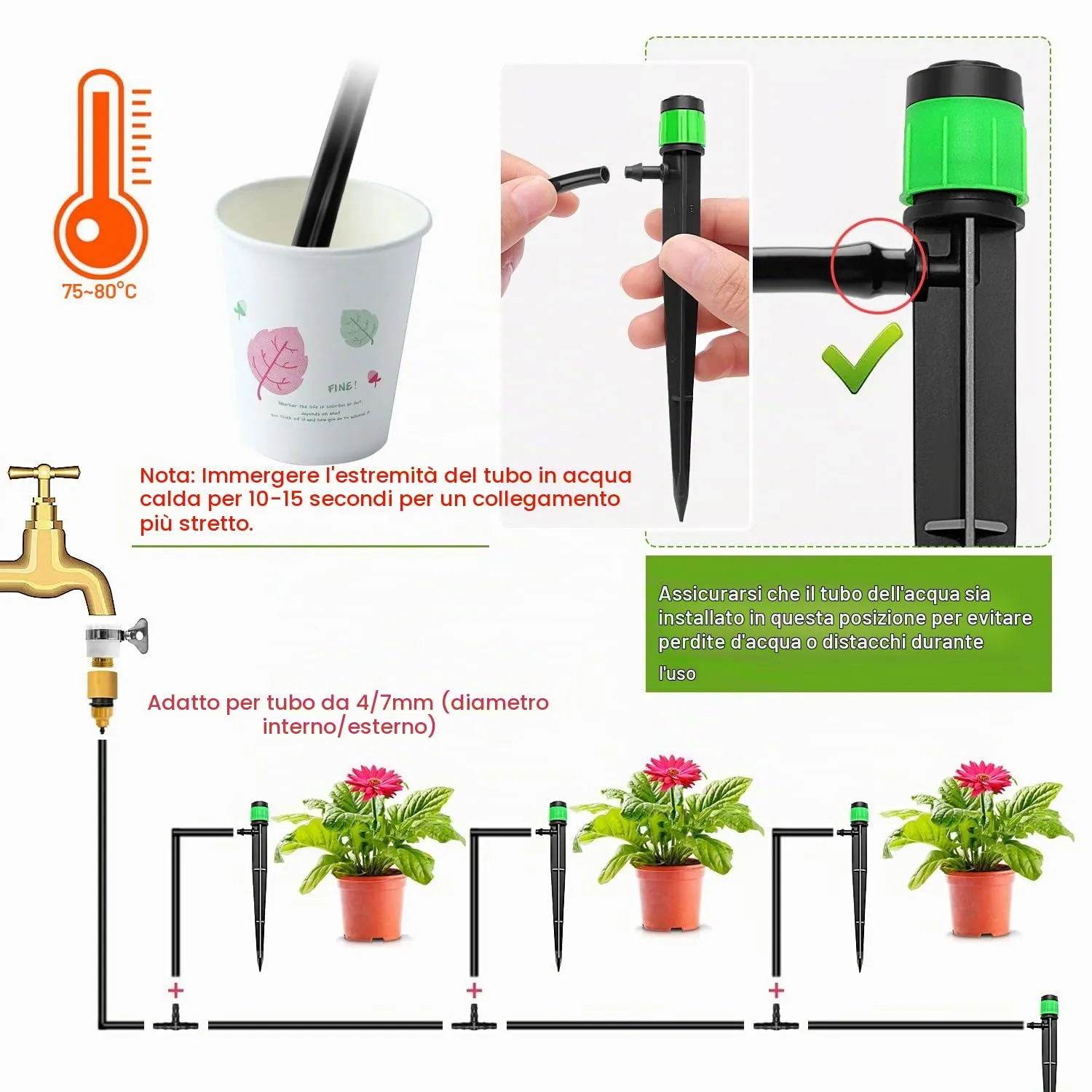 VooGenzek Gocciolatori per Irrigazione Regolabili 360 Gradi con Connettore e Staffa per Tubo 4/7 mm, 50 Pezzi, Verde - immagine 4