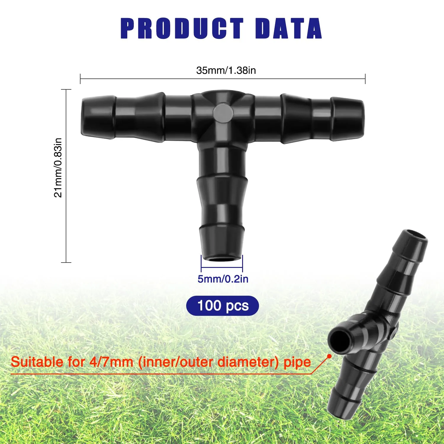 VooGenzek Connettori a T Spinati per Irrigazione a Goccia, 4/7 mm, 100 Pezzi - immagine 2