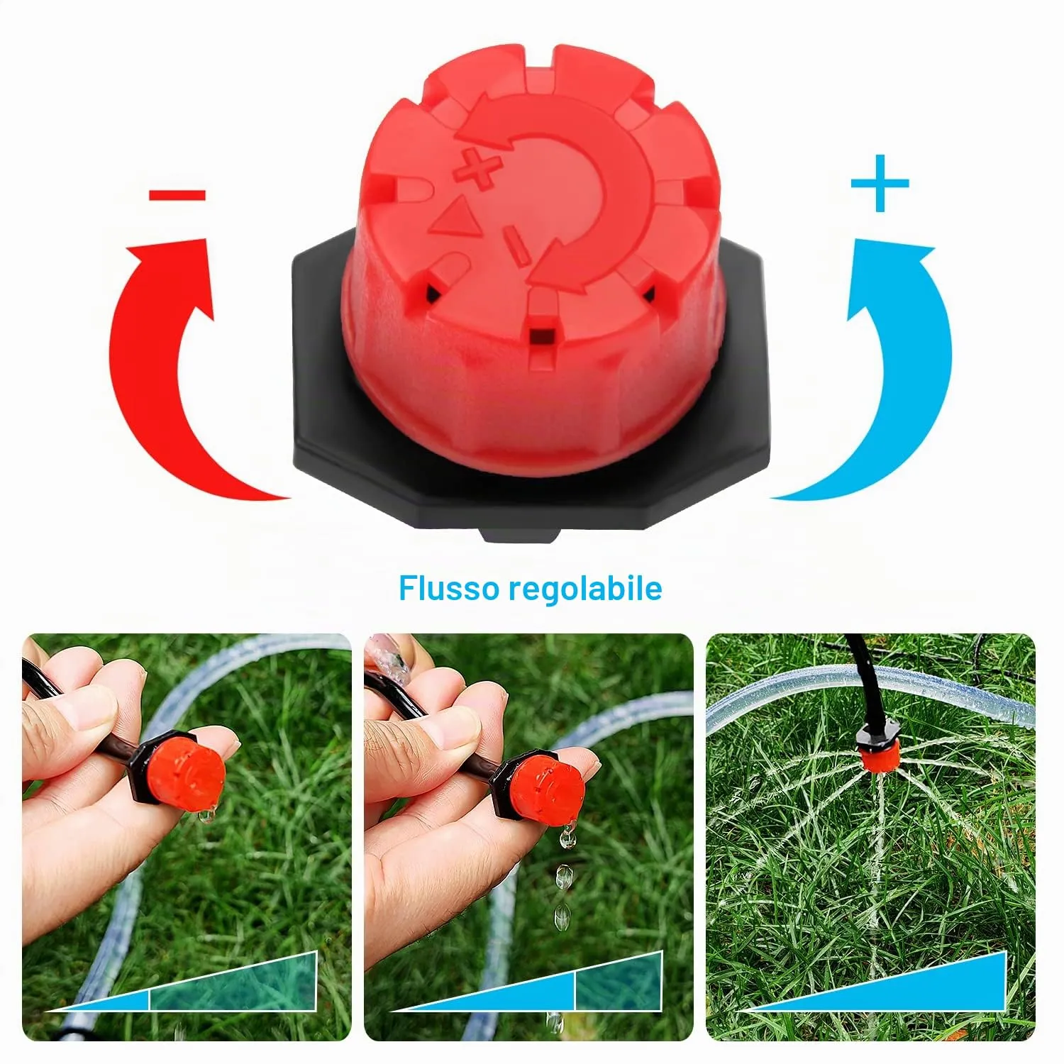 VooGenzek Kit Irrigazione Goccia Automatico 120 Pezzi, 40 Gocciolatori Regolabili, 40 Connettori a T e 40 Staffe per Tubo 4/7mm, Rosso - immagine 3