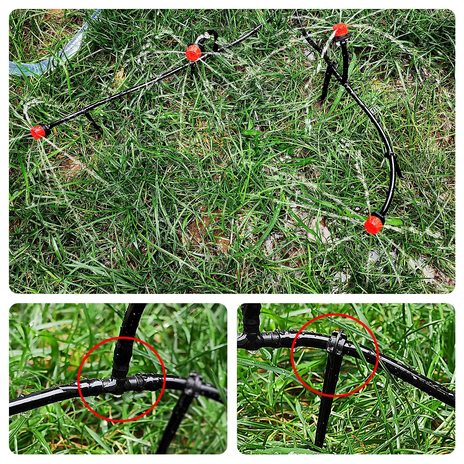 VooGenzek Kit Irrigazione Goccia Automatico 120 Pezzi, 40 Gocciolatori Regolabili, 40 Connettori a T e 40 Staffe per Tubo 4/7mm, Rosso - immagine 5