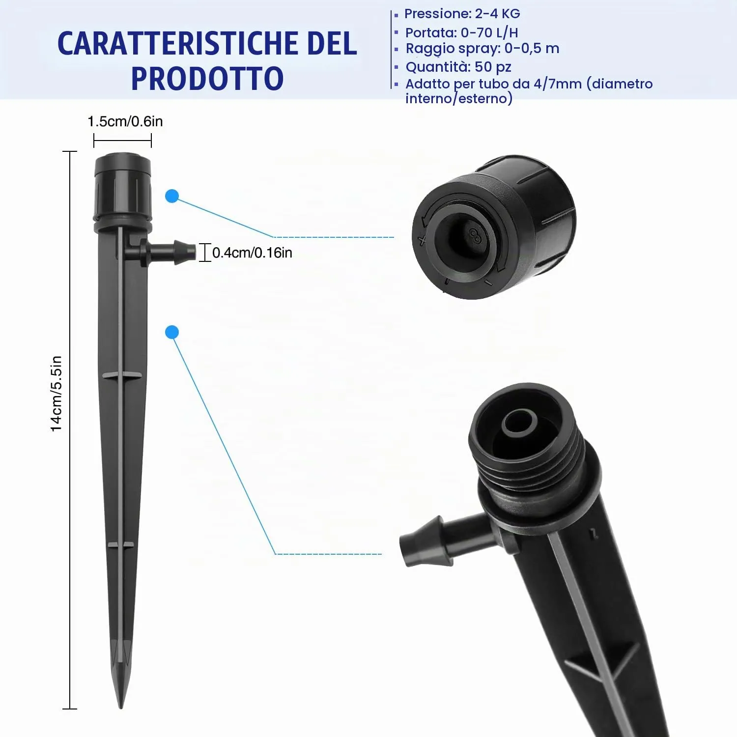 VooGenzek Gocciolatori per Irrigazione Regolabili a 360 Gradi con Connettore e Staffa per Tubo 4/7 mm, Nero, 50 Pezzi - immagine 2