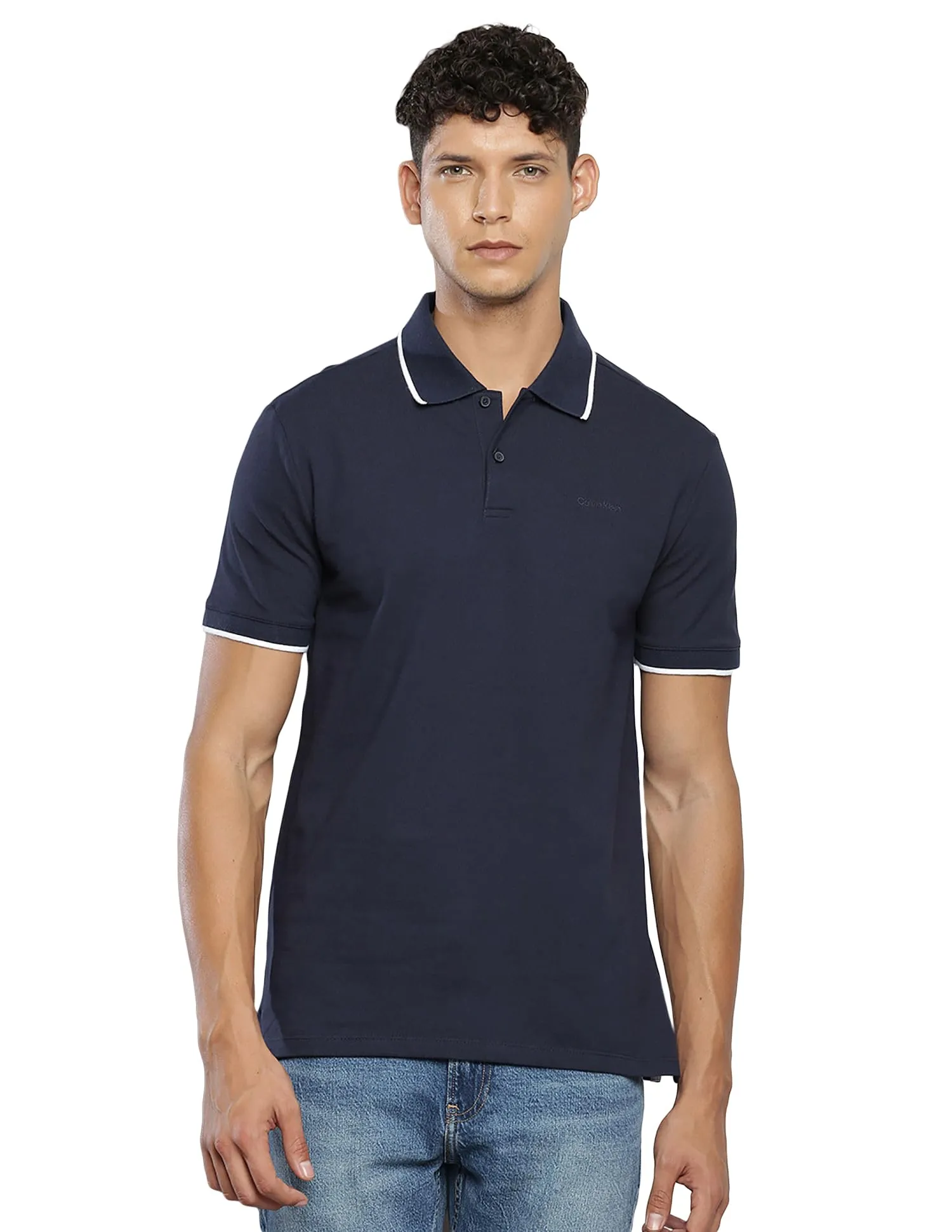 Calvin Klein Polo da Uomo in Piqué Elasticizzato, Zaffiro Scuro, L - immagine 1