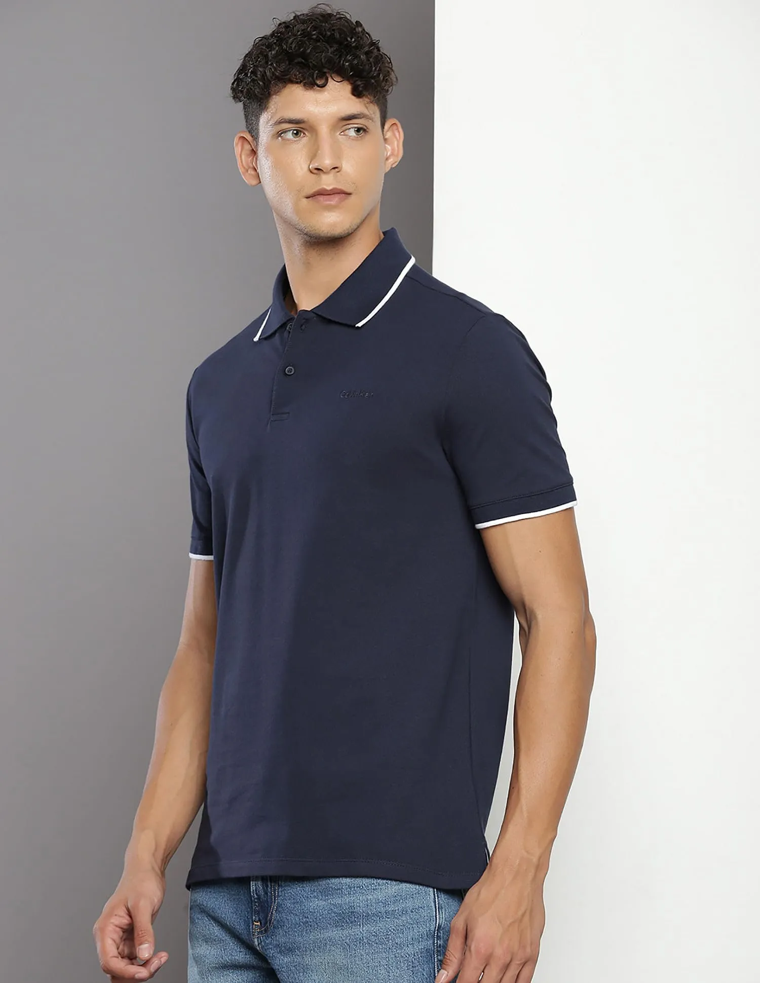 Calvin Klein Polo in piqué elasticizzato, Zaffiro scuro, M - immagine 3