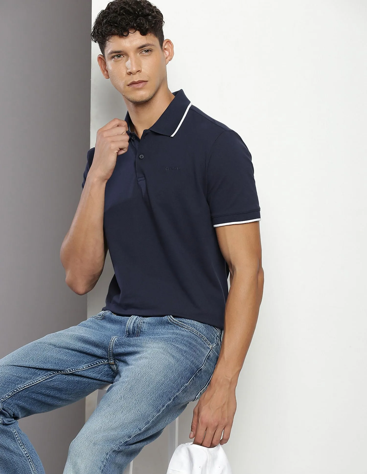 Calvin Klein Polo in piqué elasticizzato, Zaffiro scuro, M - immagine 6