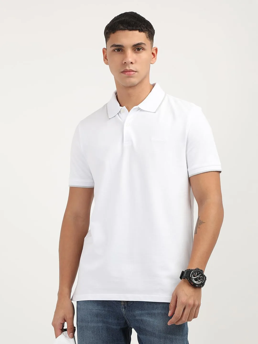 Calvin Klein Polo da Uomo in Piqué Elasticizzato, Bianco Brillante, S - immagine 2