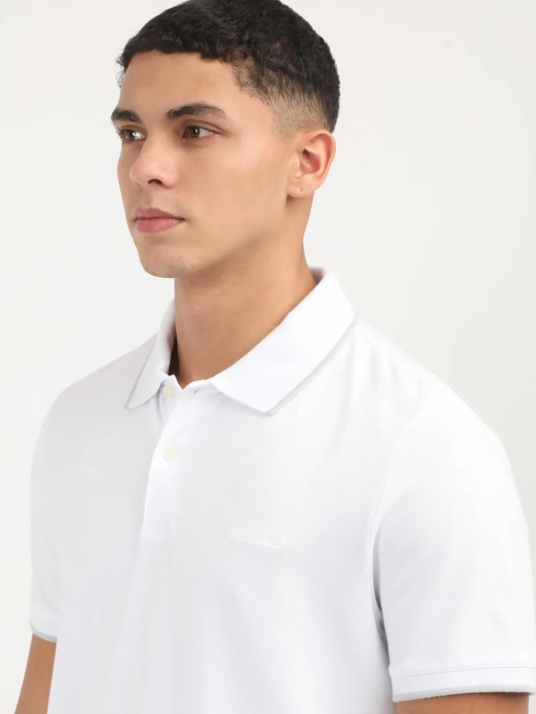 Calvin Klein Polo da Uomo in Piqué Elasticizzato, Bianco Brillante, S - immagine 8