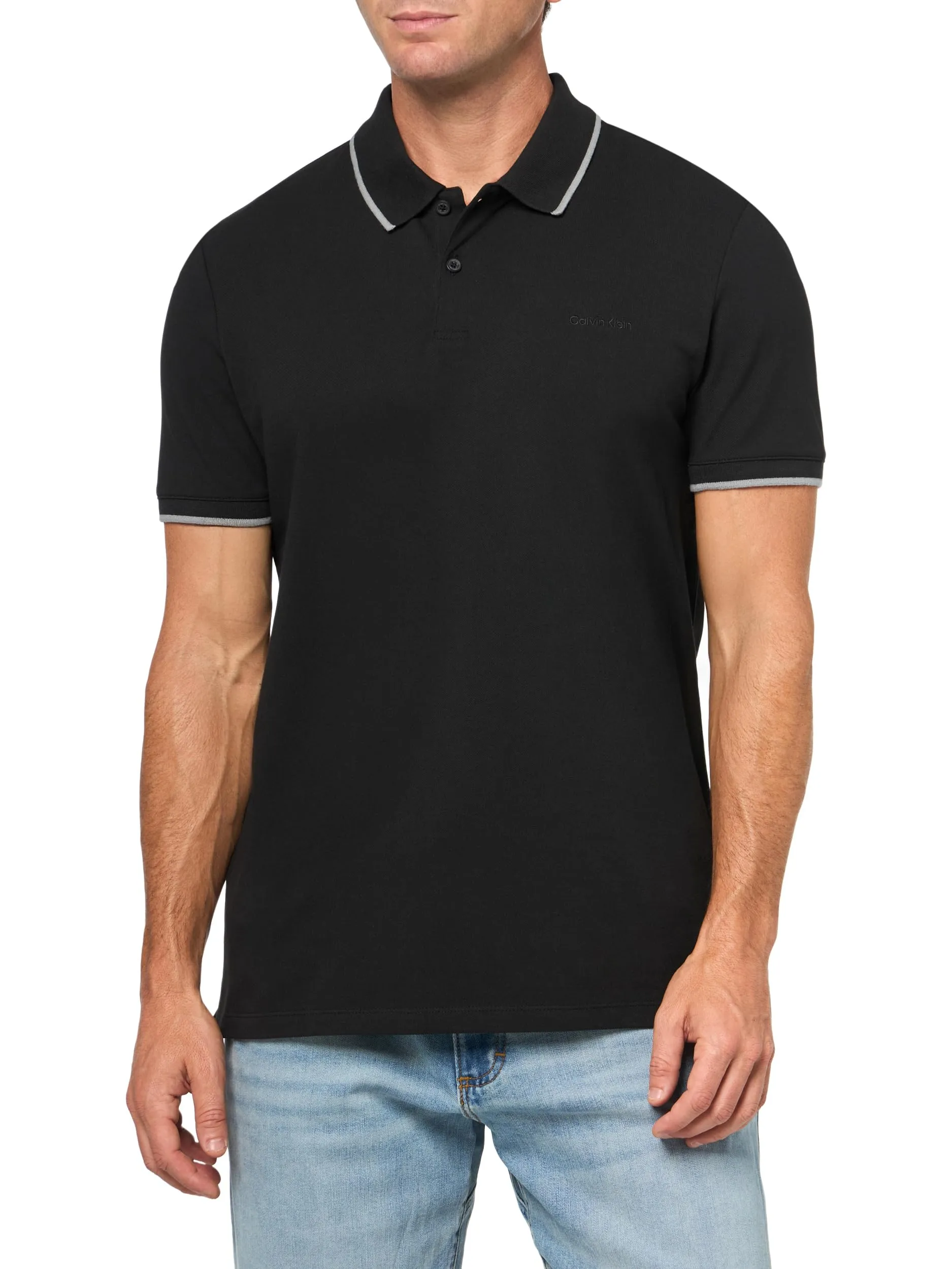 Calvin Klein Polo da Uomo in Piqué Elasticizzato, Black Beauty, XXL - immagine 1