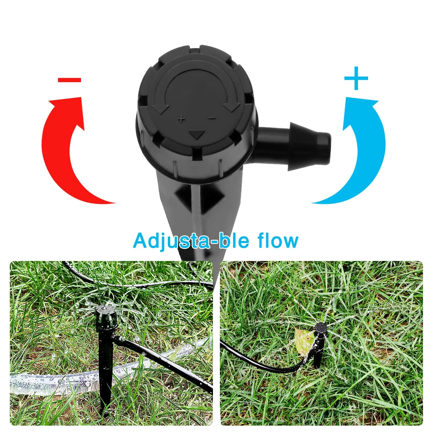 VooGenzek Gocciolatori di Irrigazione Regolabili a 360 Gradi, 8 Fori con Connettore e Staffa per Tubo 4/7 mm, Nero, 50 Pezzi - immagine 3