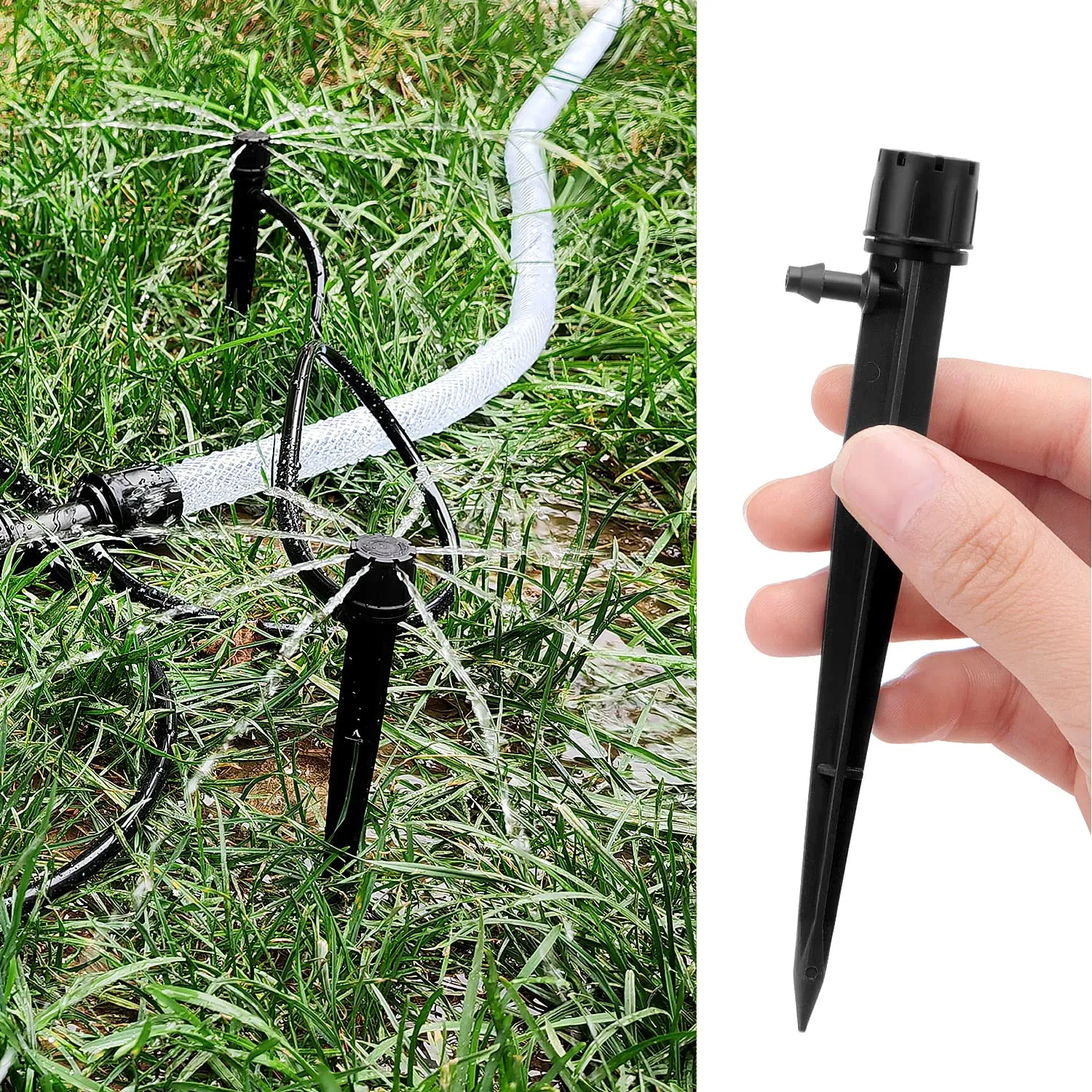 VooGenzek Gocciolatori di Irrigazione Regolabili a 360 Gradi, 8 Fori con Connettore e Staffa per Tubo 4/7 mm, Nero, 50 Pezzi - immagine 5