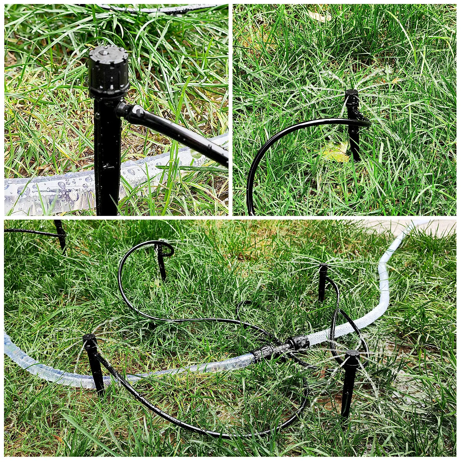 VooGenzek Gocciolatori di Irrigazione Regolabili a 360 Gradi, 8 Fori con Connettore e Staffa per Tubo 4/7 mm, Nero, 50 Pezzi - immagine 6