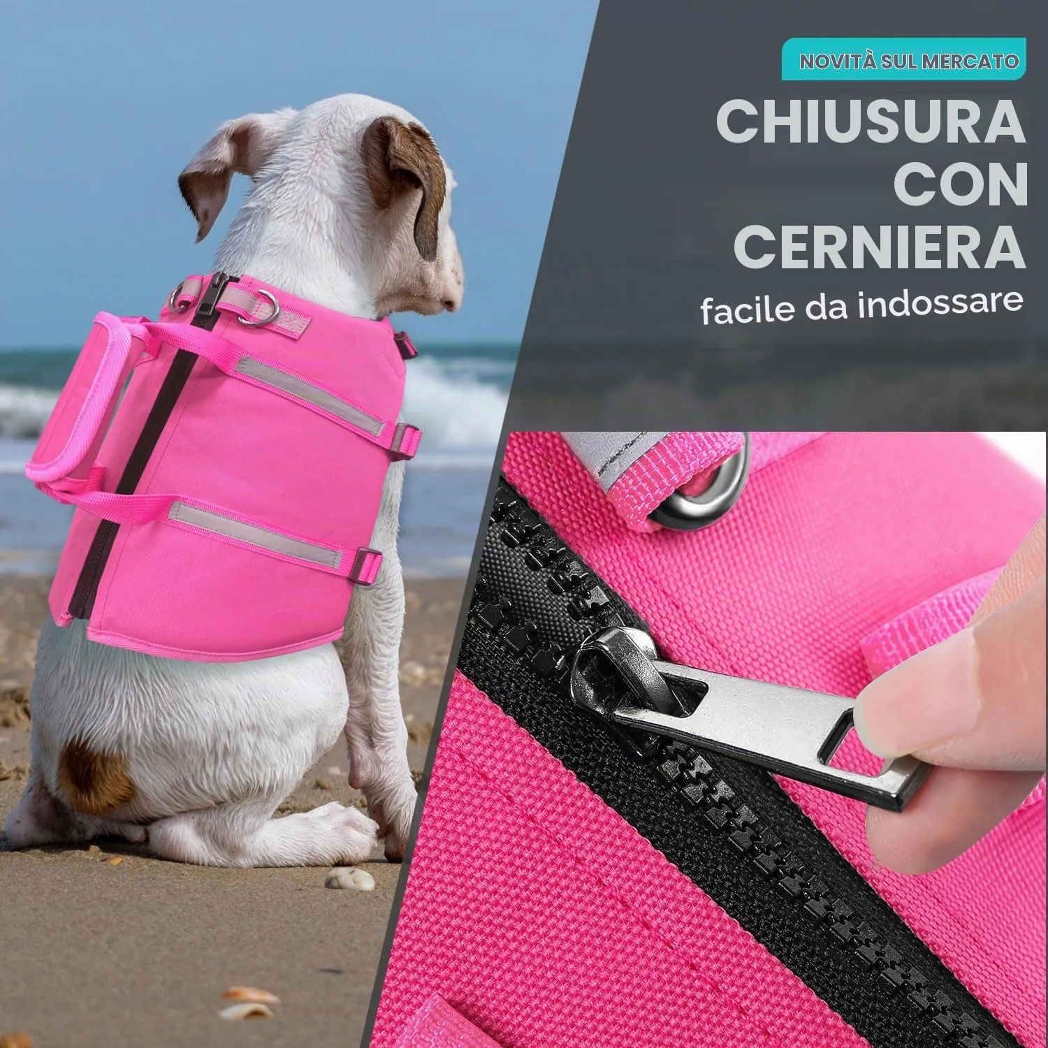 PUZAUKAL Giubbotto Salvagente per Cane in Ripstop con Cerniera Sul Dorso - Rosa, Taglia S - immagine 2