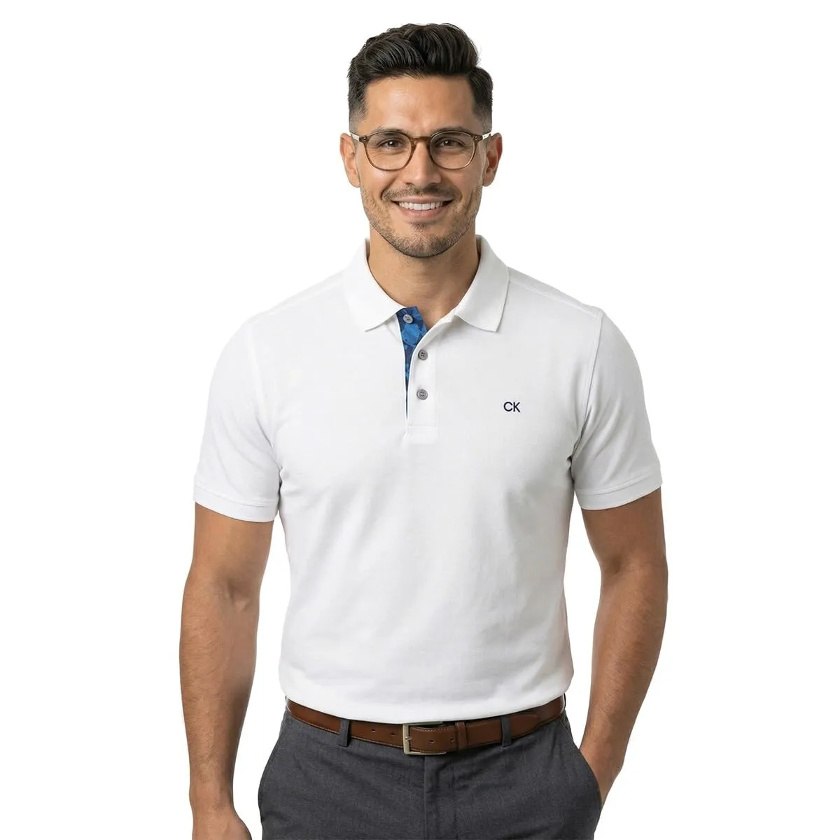 Calvin Klein Polo Golf Uomo Campus Bianco/Blu Mimetico - M - immagine 2