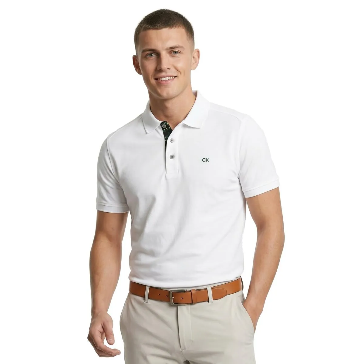 Calvin Klein Campus Polo Golf Uomo - Bianco/Grigio Mimetico - L - immagine 2