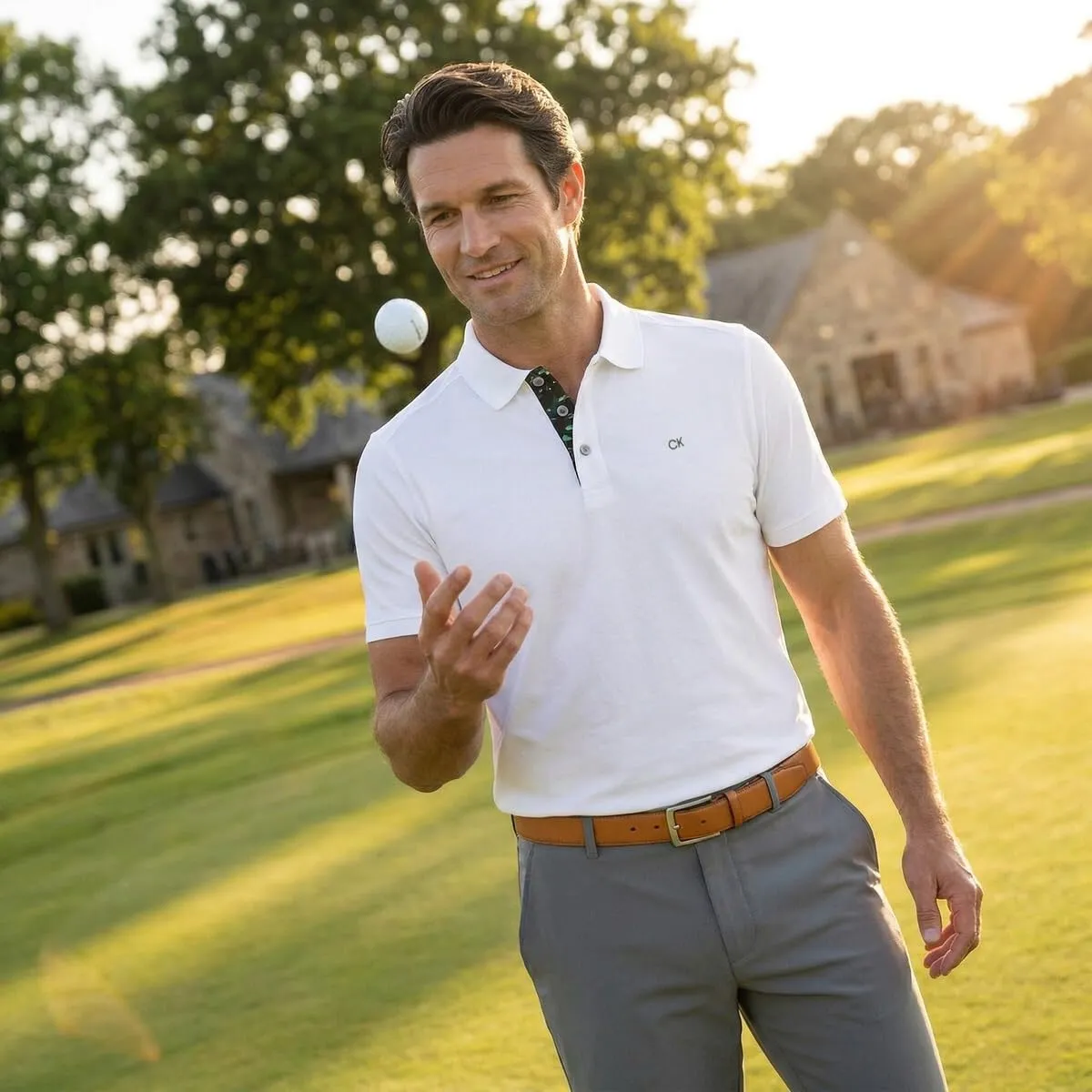 Calvin Klein Campus Polo Golf Uomo - Bianco/Grigio Mimetico - L - immagine 3