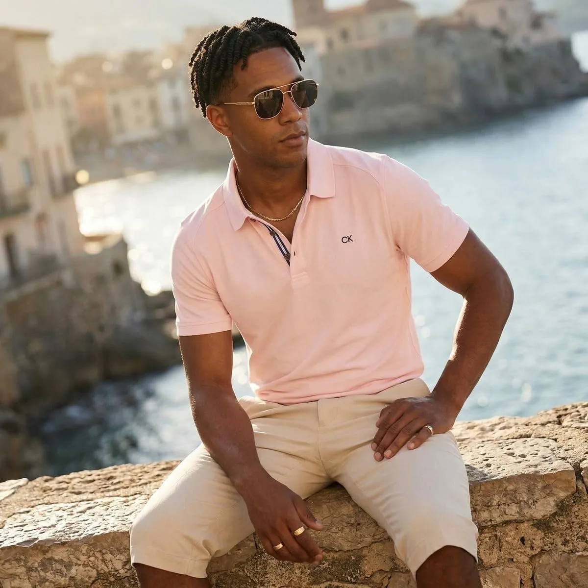 Calvin Klein Polo Golf Uomo Campus Baby Pink Sport - S - immagine 7