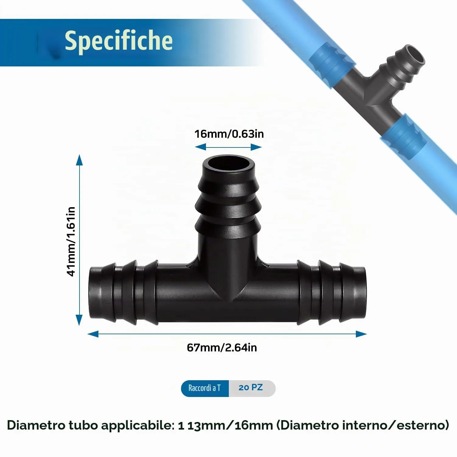 VooGenzek Connettori a T per Tubi Irrigazione a Goccia 16mm, 20 Pezzi - immagine 2