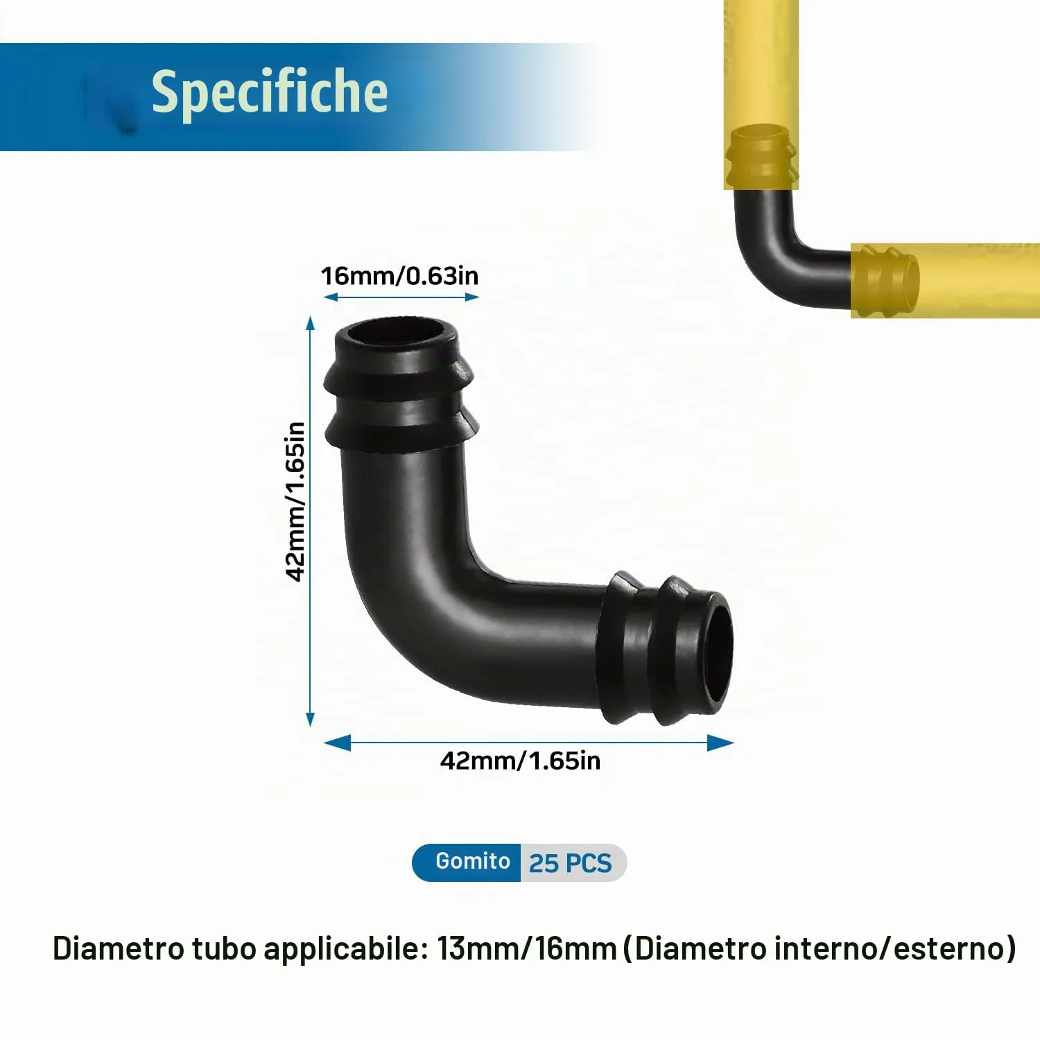 VooGenzek Connettori a Gomito per Irrigazione a Goccia, 16mm, Plastica, 25 Pezzi - immagine 2
