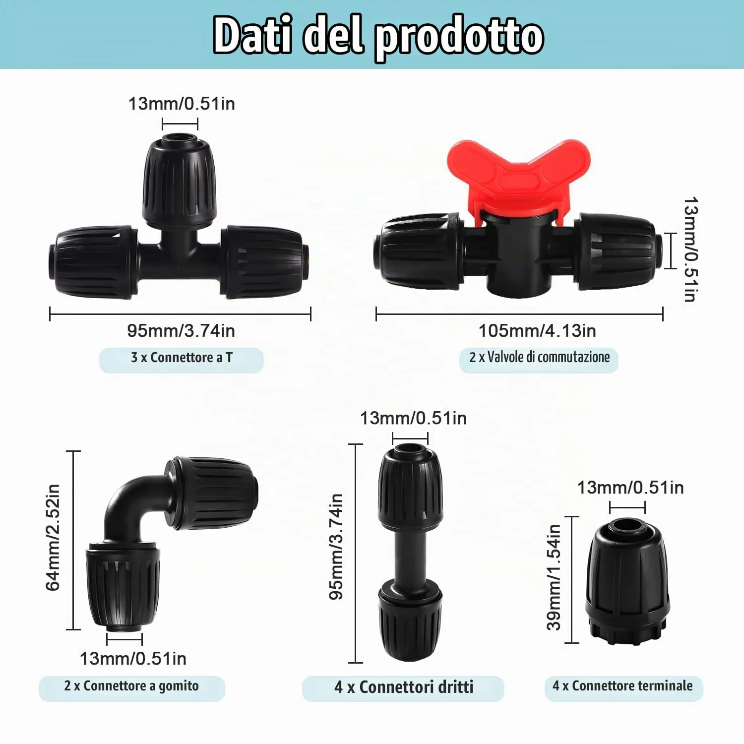 VooGenzek Kit di Raccordi per Irrigazione 16 mm, 15 Pezzi, Nero - immagine 2