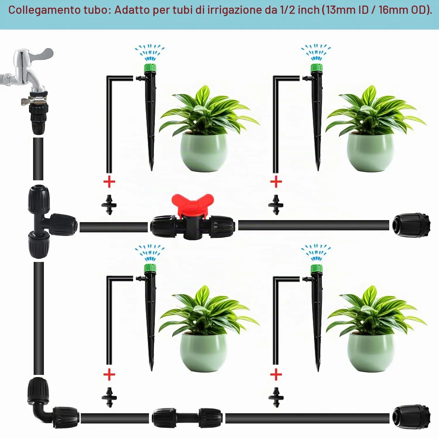 VooGenzek Kit di Raccordi per Irrigazione 16 mm, 15 Pezzi, Nero - immagine 4