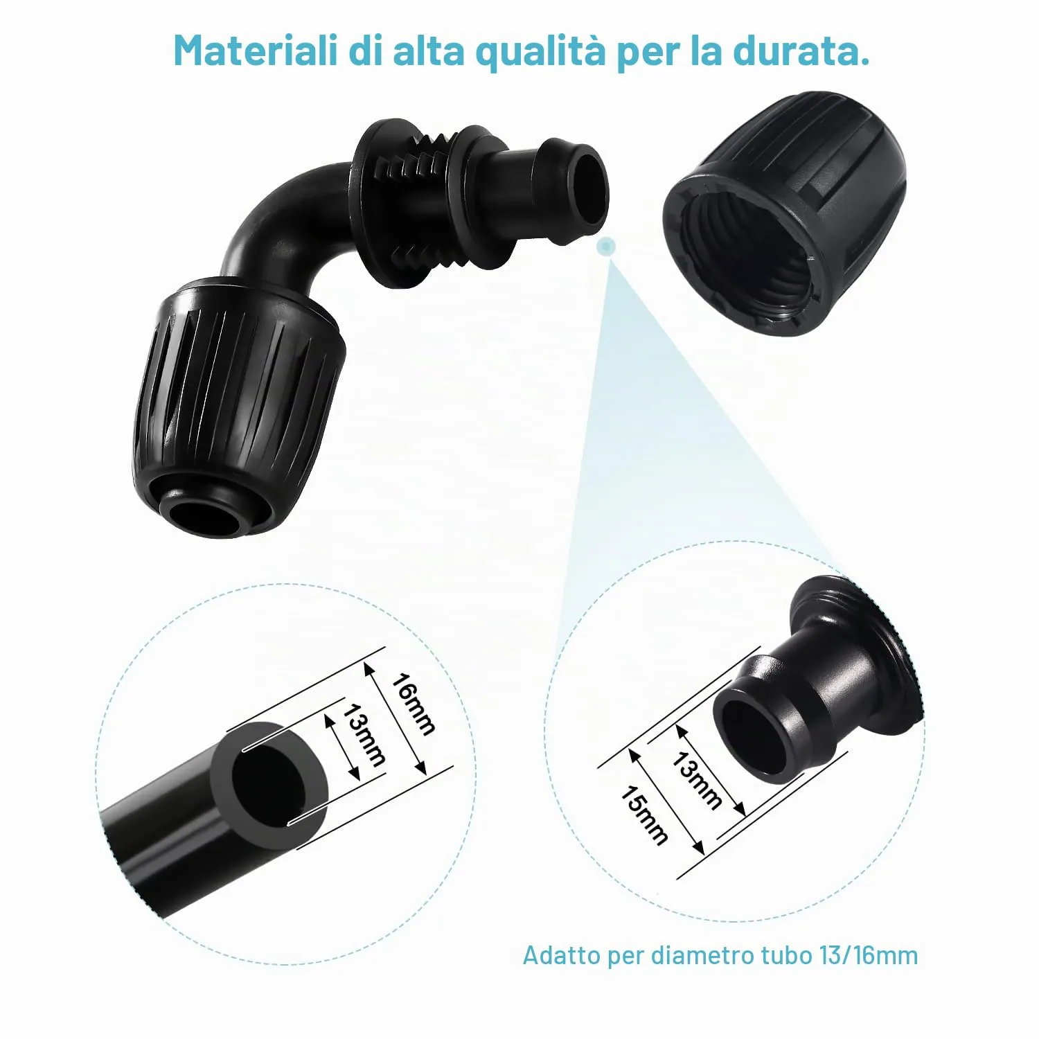 VooGenzek Kit di Raccordi per Irrigazione 16 mm, 45 Pezzi, Nero - immagine 4