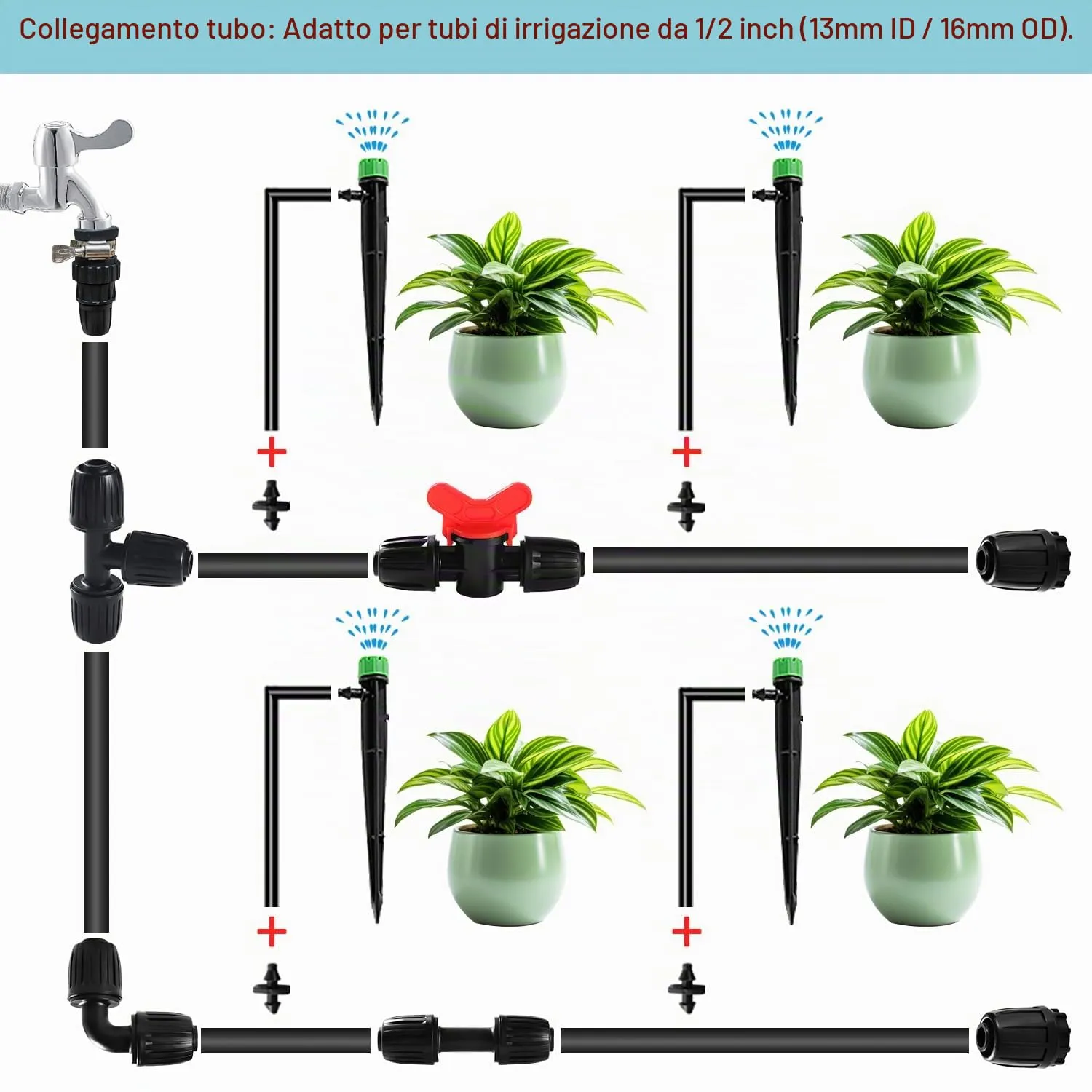 VooGenzek Kit di Raccordi per Irrigazione 16 mm, 45 Pezzi, Nero - immagine 5