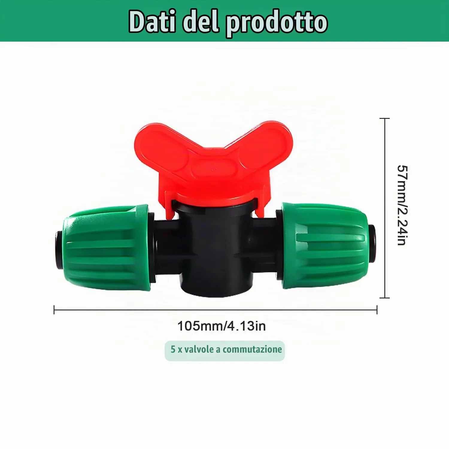 VooGenzek Valvole di Intercettazione per Irrigazione a Goccia, 16mm, con Spinato e Bloccaggio, 5 Pezzi, Verde - immagine 2