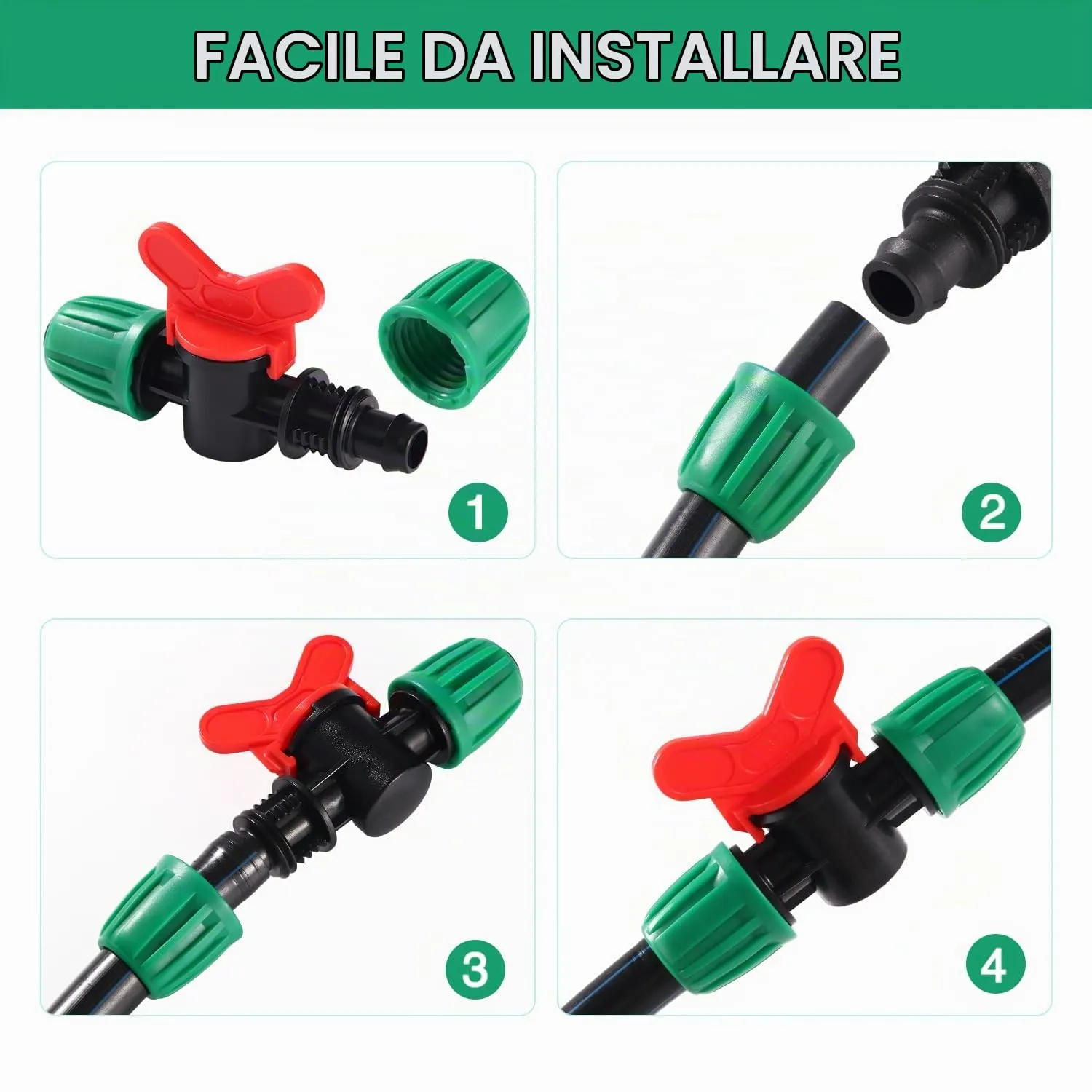 VooGenzek Valvole di Intercettazione per Irrigazione a Goccia, 16mm, con Spinato e Bloccaggio, 5 Pezzi, Verde - immagine 4