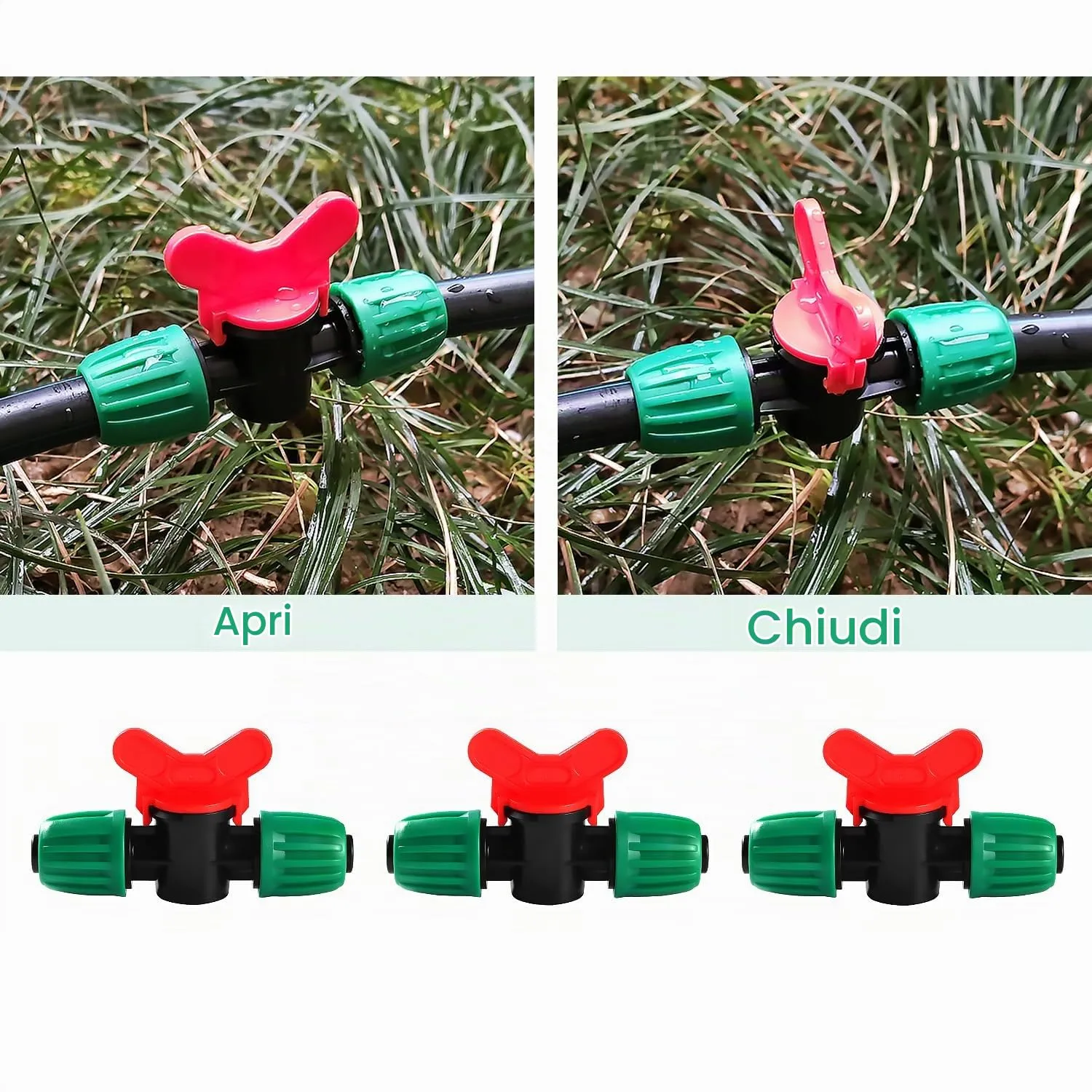 VooGenzek Valvole di Intercettazione per Irrigazione a Goccia, 16mm, con Spinato e Bloccaggio, 5 Pezzi, Verde - immagine 5