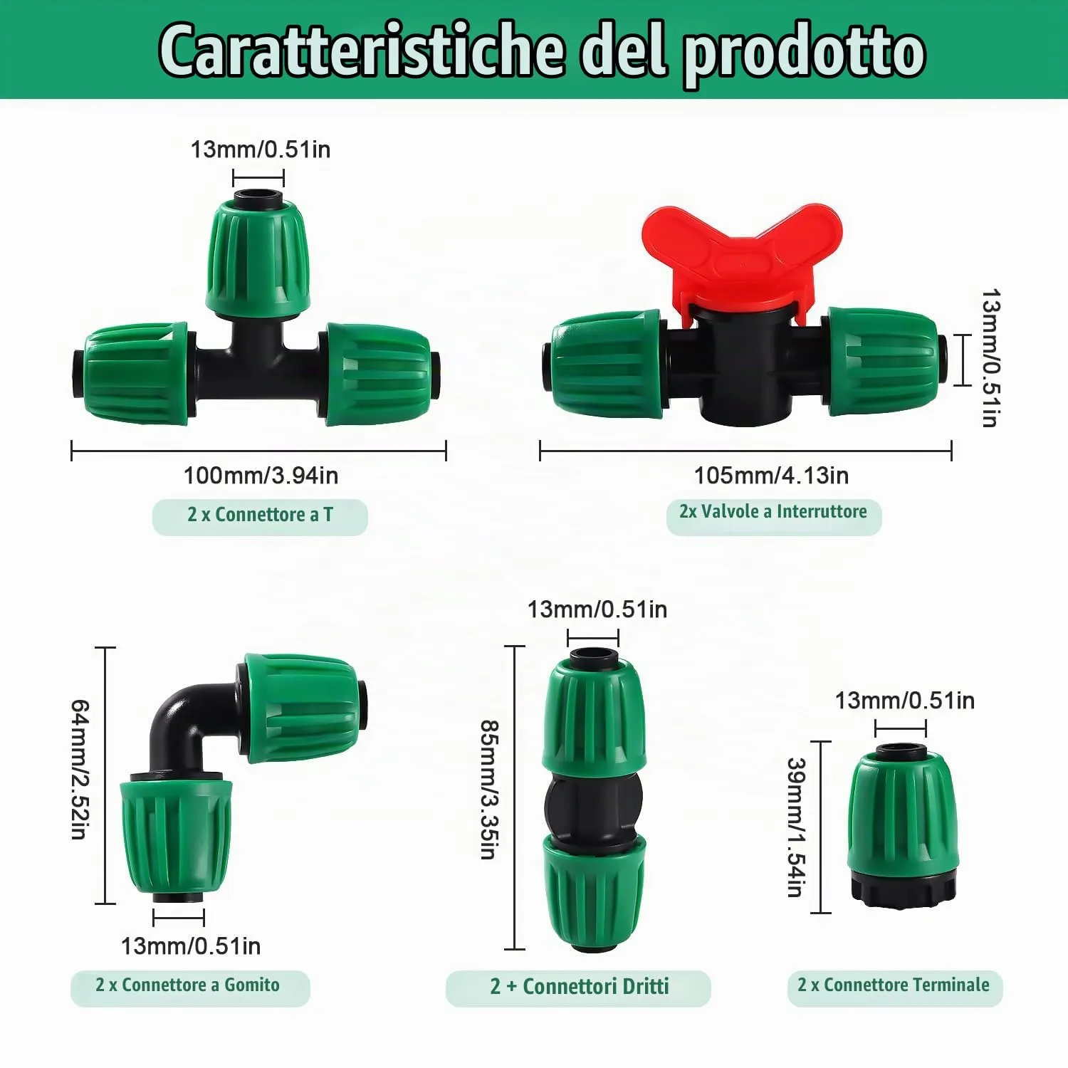 VooGenzek Kit di Raccordi per Irrigazione 22 Pezzi per Tubi 13/16 mm a 4/7 mm, Verde - immagine 2