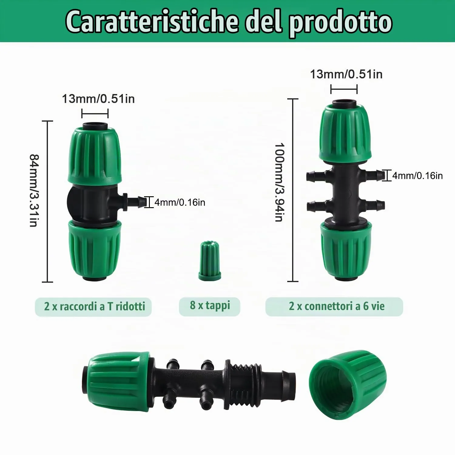 VooGenzek Kit di Raccordi per Irrigazione 22 Pezzi per Tubi 13/16 mm a 4/7 mm, Verde - immagine 3