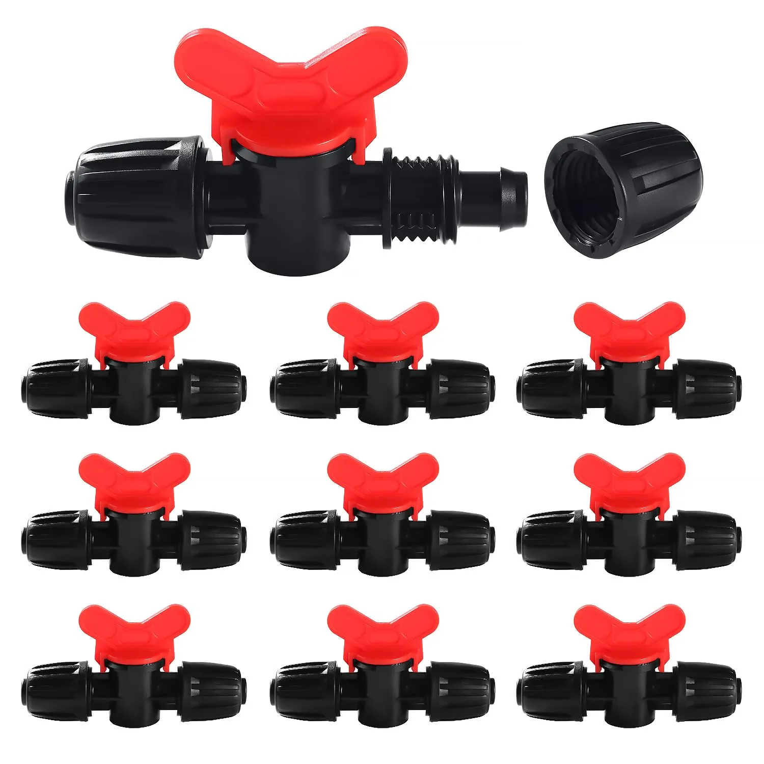 VooGenzek Valvola Intercettazione Irrigazione a Goccia 16mm con Spinato e Bloccaggio, 9 Pezzi, Nero - immagine 1