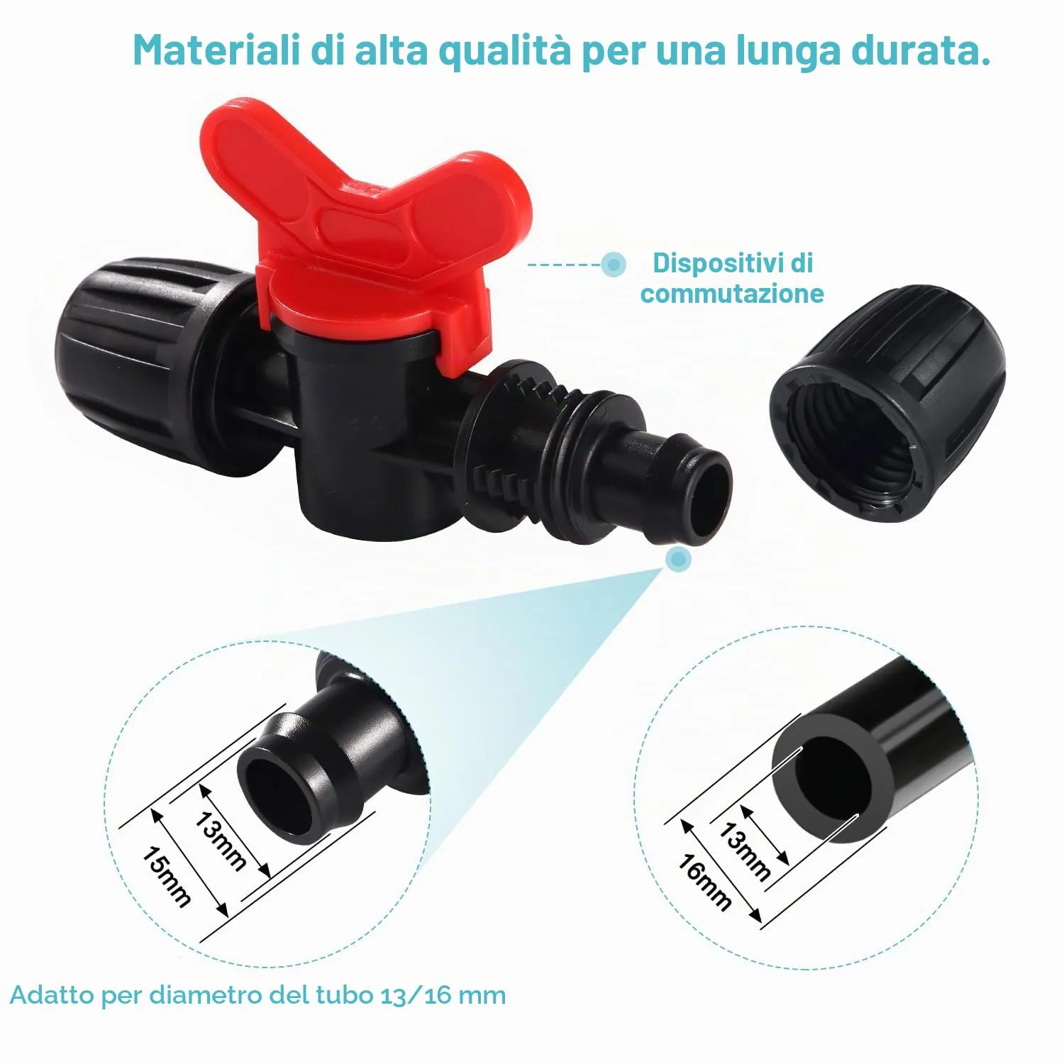 VooGenzek Valvola Intercettazione Irrigazione a Goccia 16mm con Spinato e Bloccaggio, 9 Pezzi, Nero - immagine 3