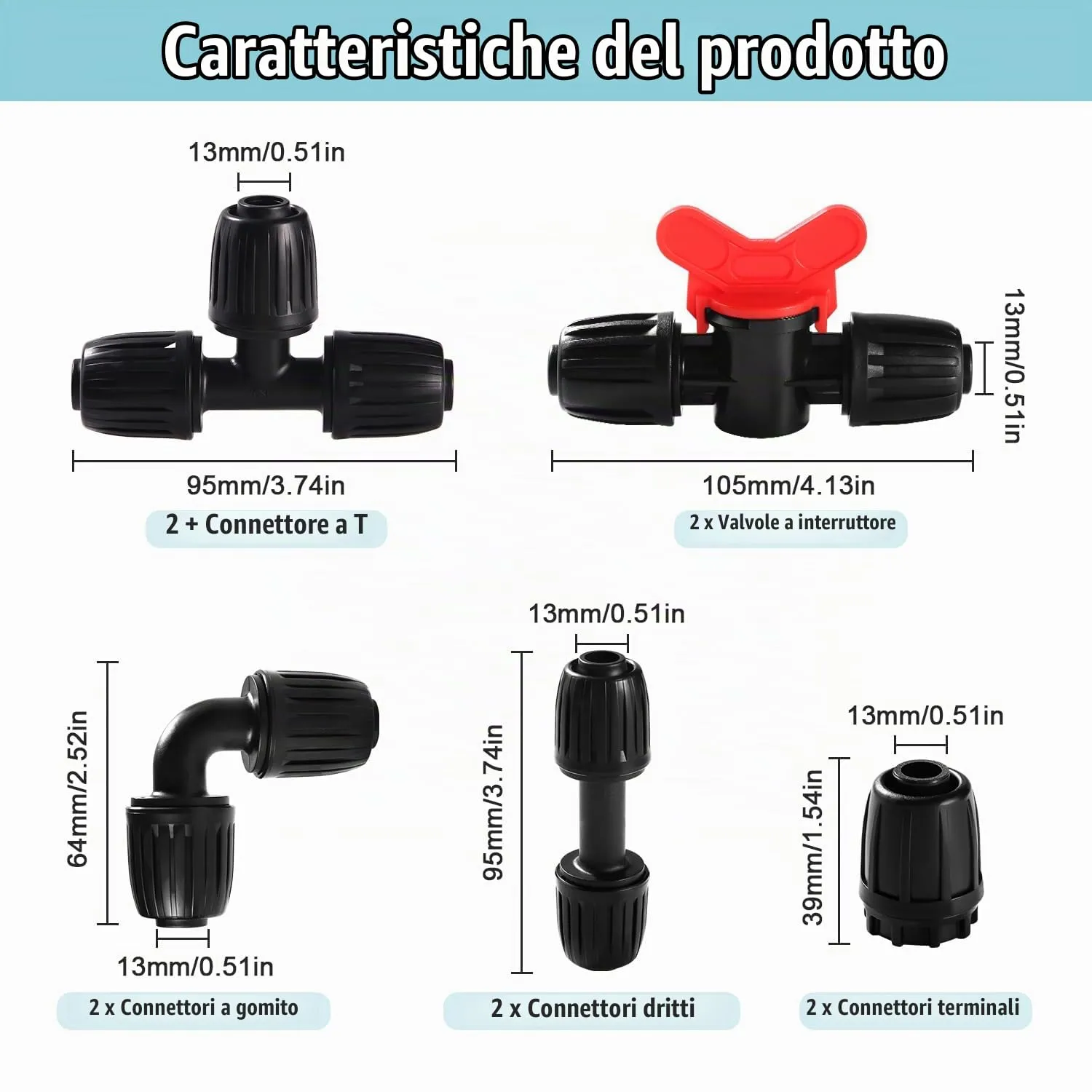 VooGenzek Kit di Raccordi per Irrigazione 22 Pezzi per Tubi 13/16 mm a 4/7 mm, Nero - immagine 2