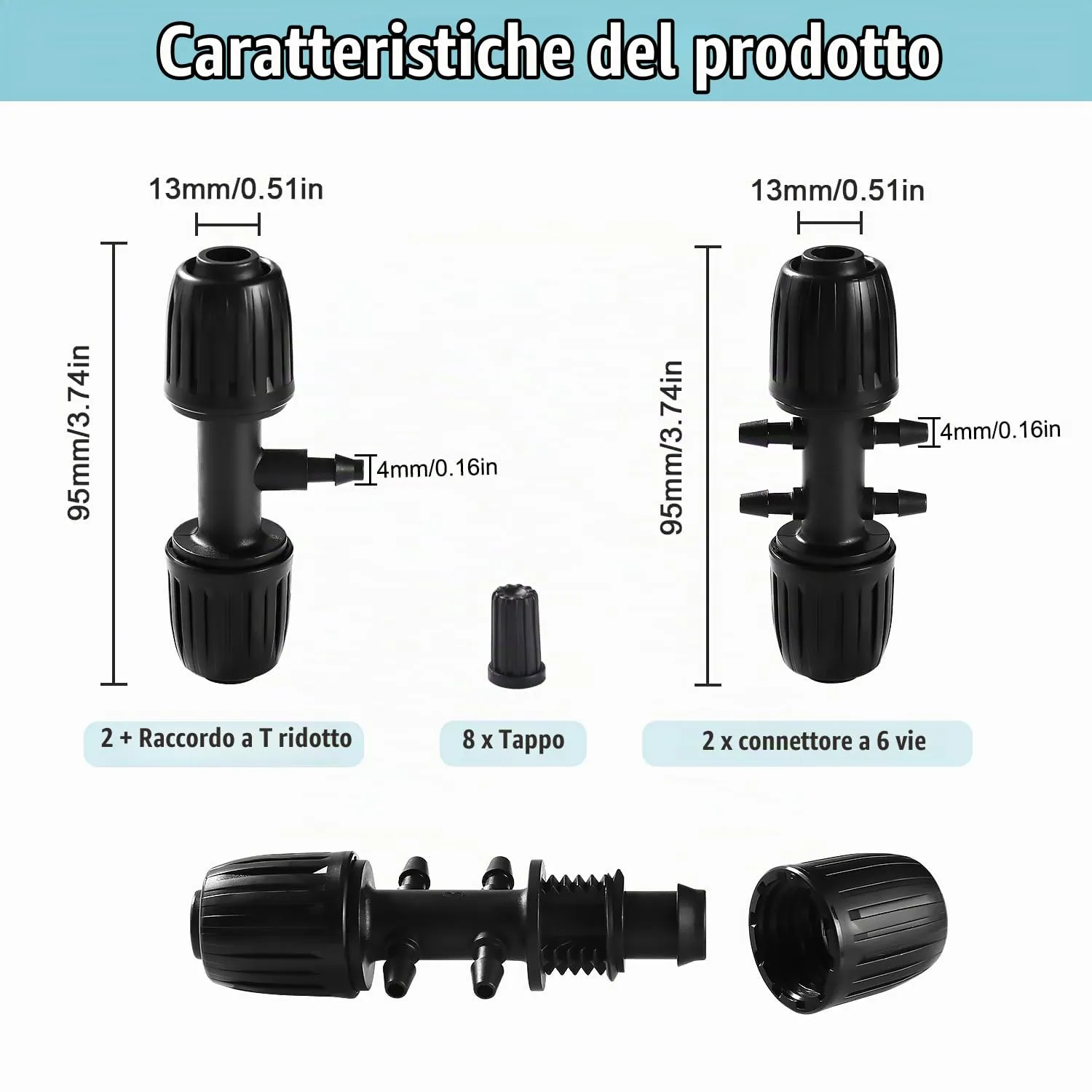 VooGenzek Kit di Raccordi per Irrigazione 22 Pezzi per Tubi 13/16 mm a 4/7 mm, Nero - immagine 3