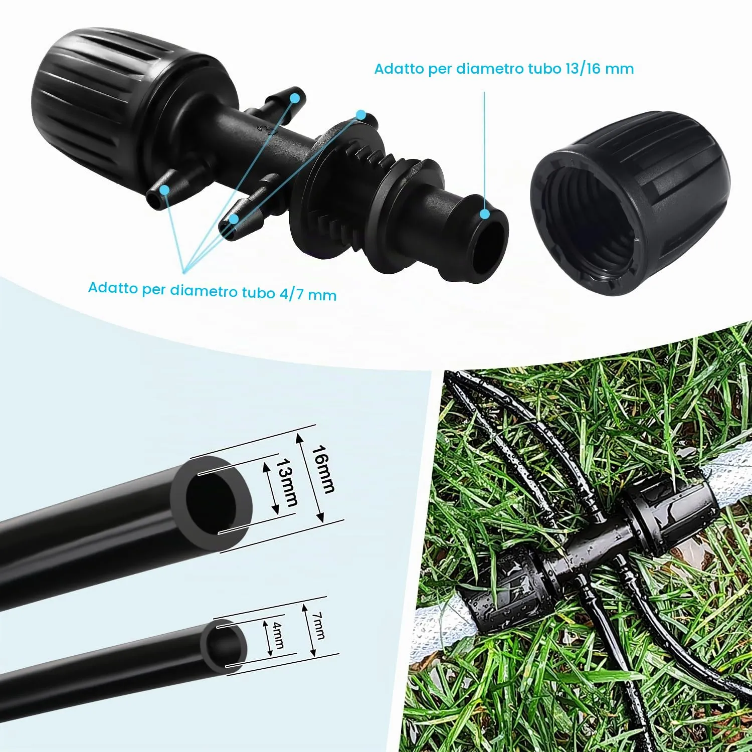 VooGenzek Kit di Raccordi per Irrigazione 22 Pezzi per Tubi 13/16 mm a 4/7 mm, Nero - immagine 4