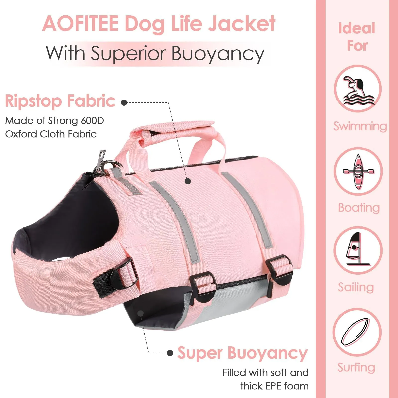 AOFITEE Giubbotto Salvagente per Cani, Rosa, XXL - immagine 3