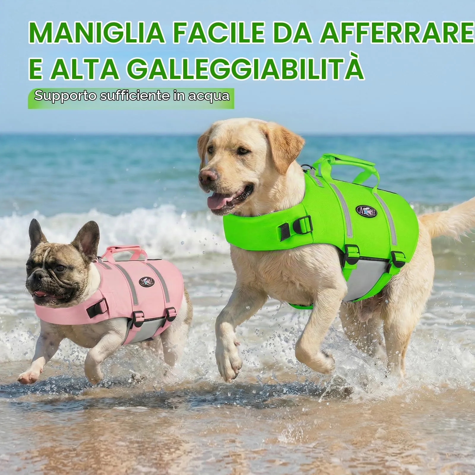 AOFITEE Giubbotto Salvagente per Cani - Verde Fluo, L - immagine 2