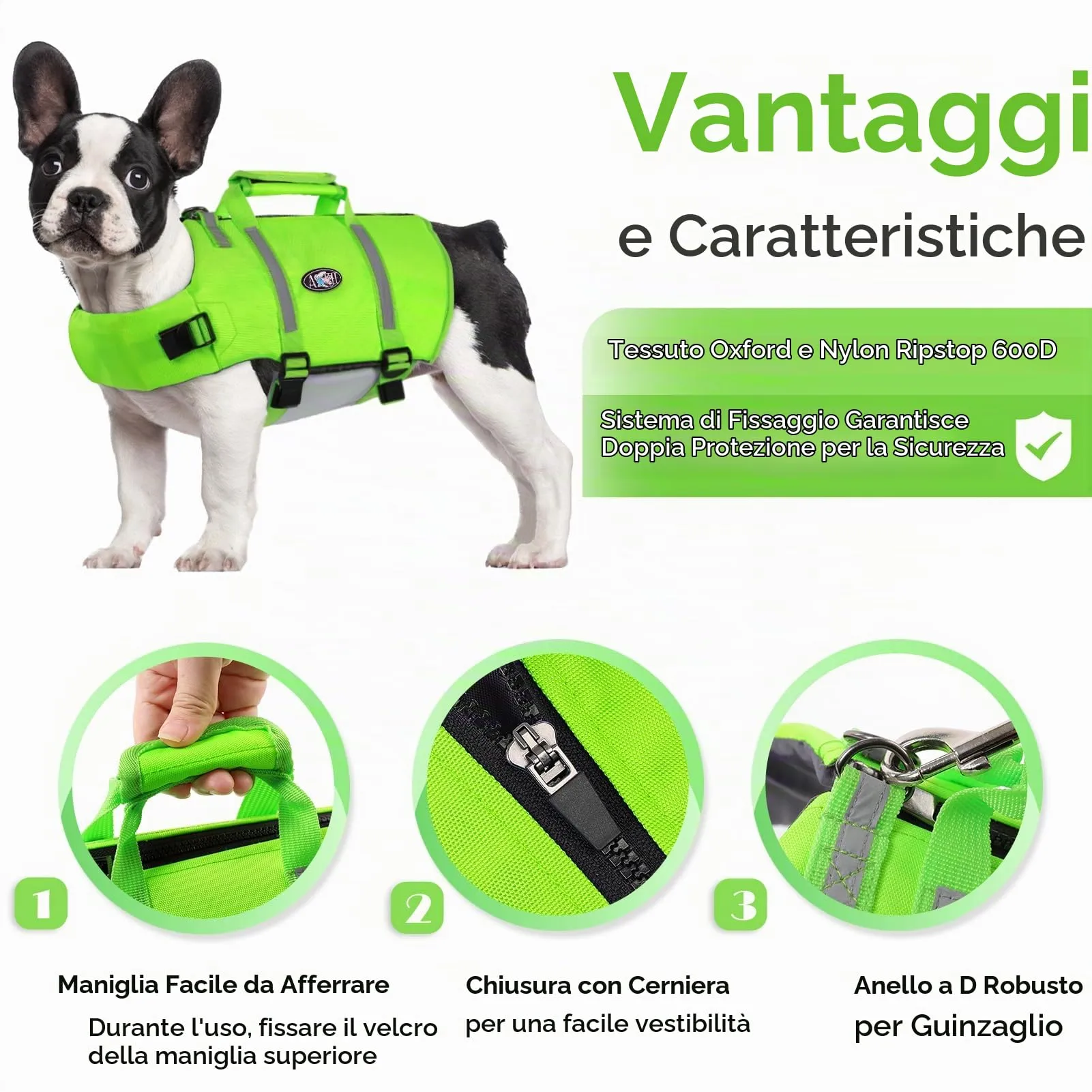 AOFITEE Giubbotto Salvagente per Cani - Verde Fluo, L - immagine 3