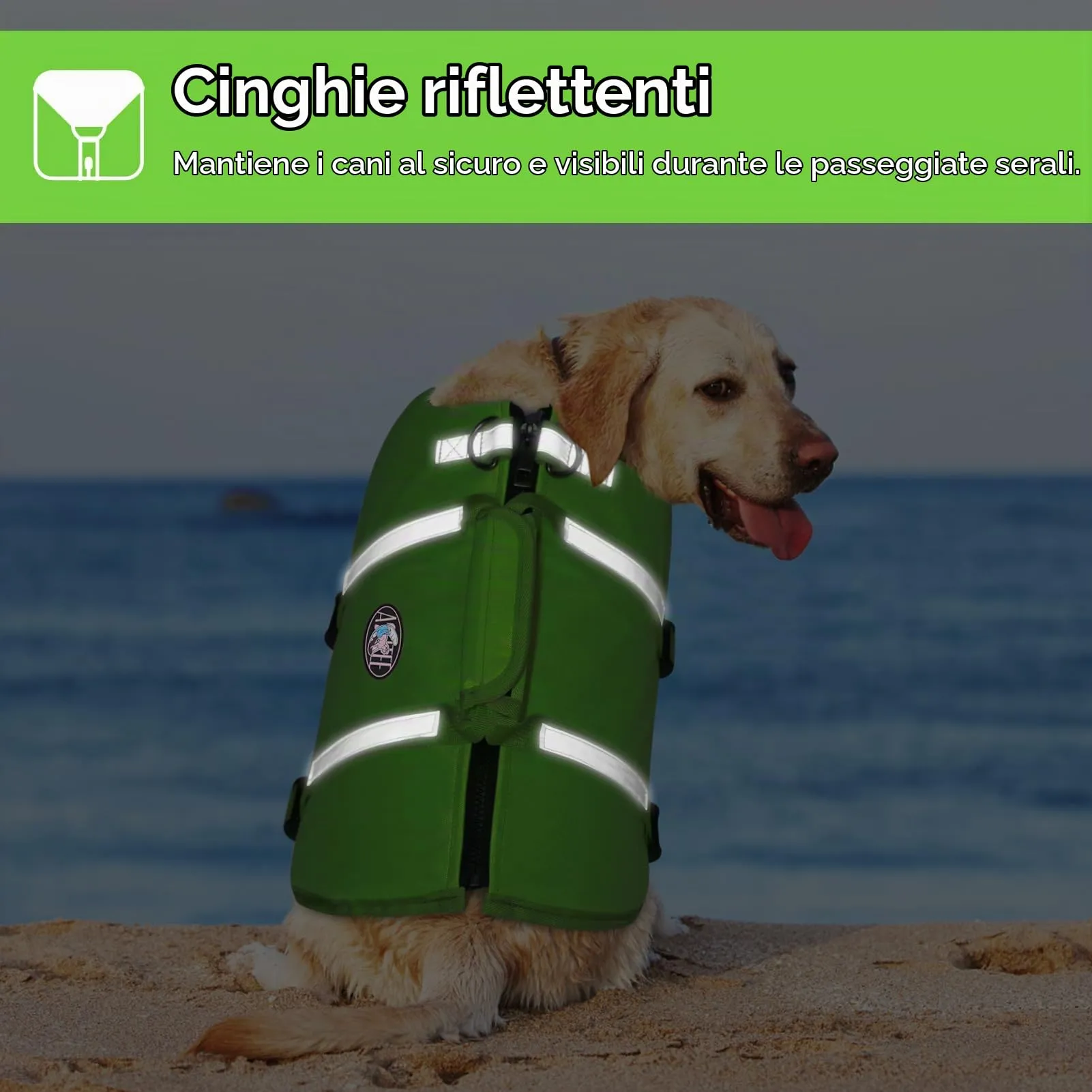 AOFITEE Giubbotto Salvagente per Cani - Verde Fluo, L - immagine 5