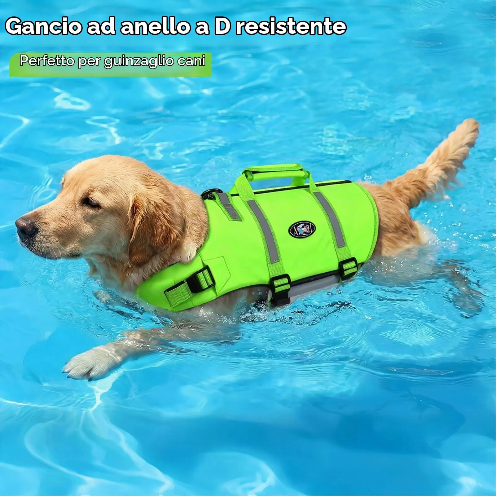 AOFITEE Giubbotto Salvagente per Cani - Verde Fluo, L - immagine 7