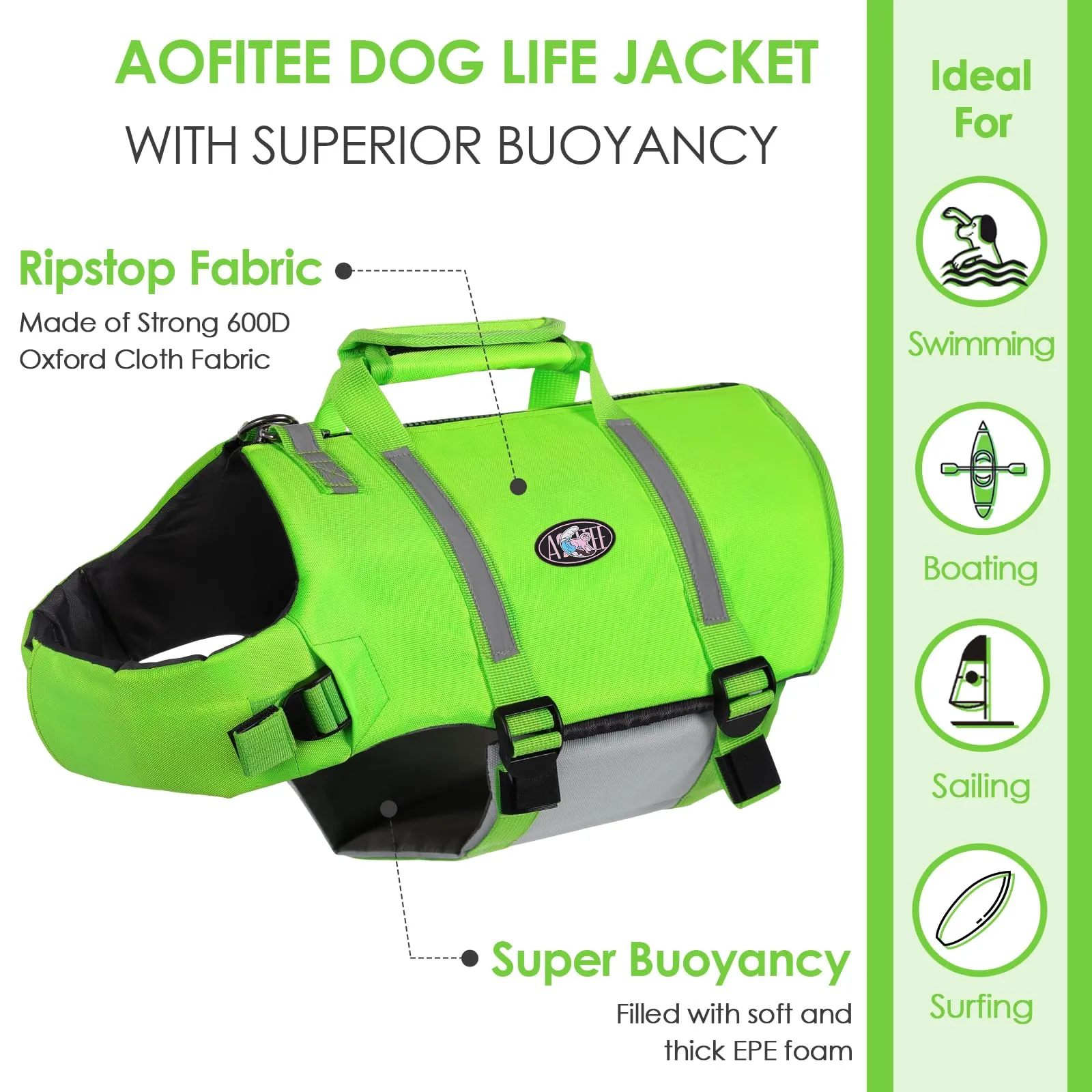 AOFITEE Giubbotto Salvagente per Cani, Verde Fluo, Taglia S - immagine 6